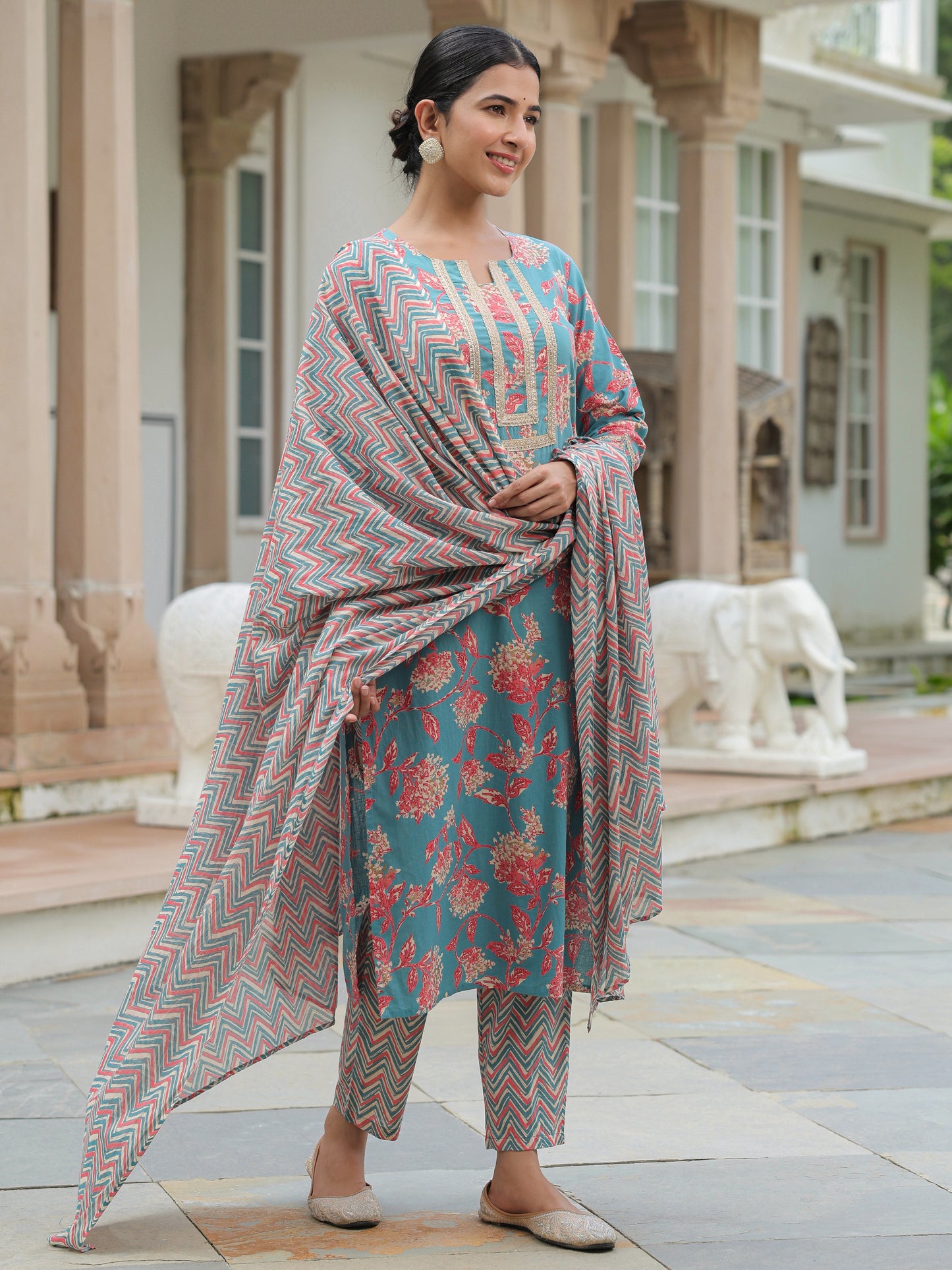 Soft Cotton Floral Straight Green Kurta