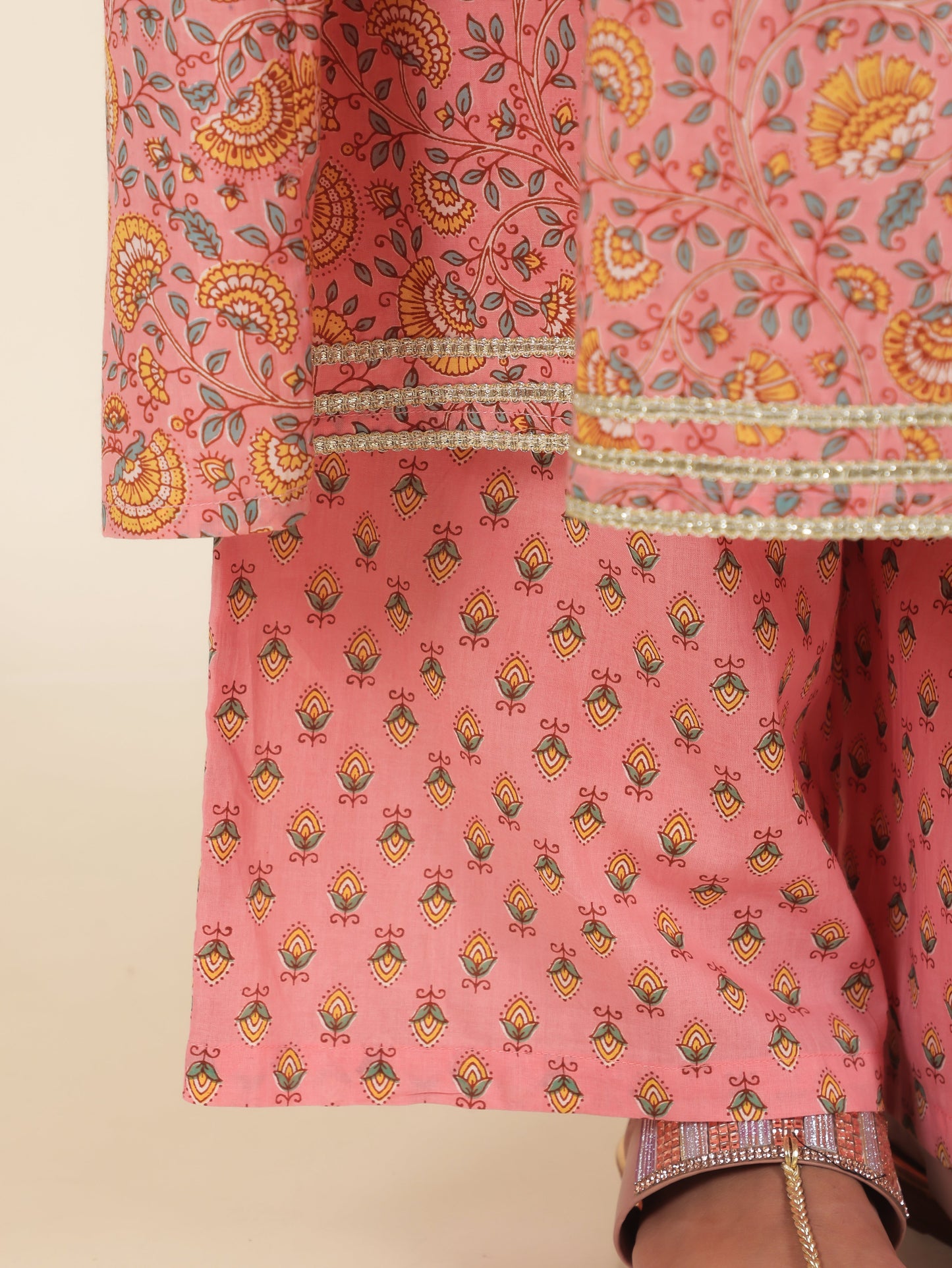 Soft Cotton Floral Anarkali Orange Kurta