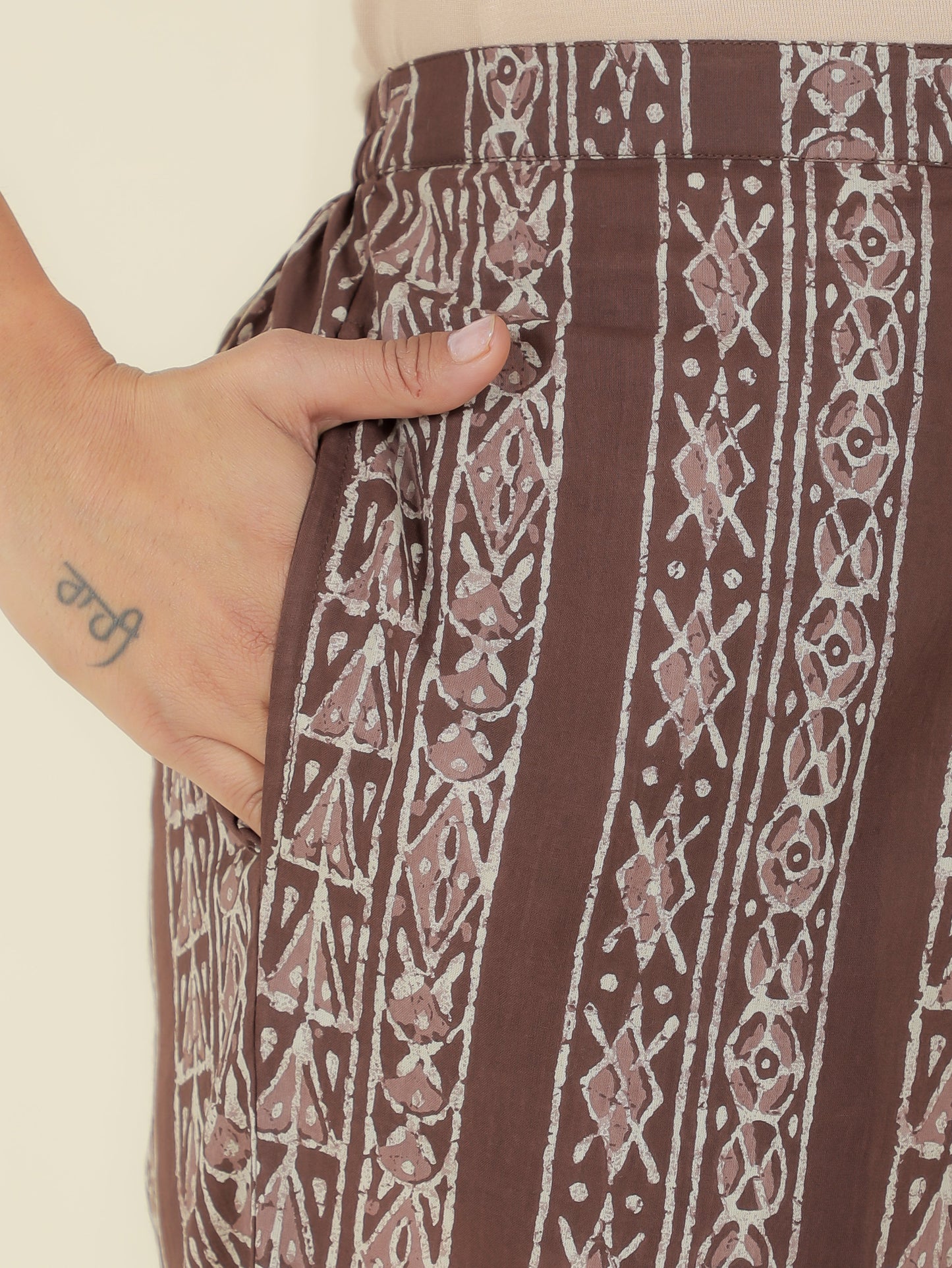 Soft Cotton Floral High Low Brown Kurta