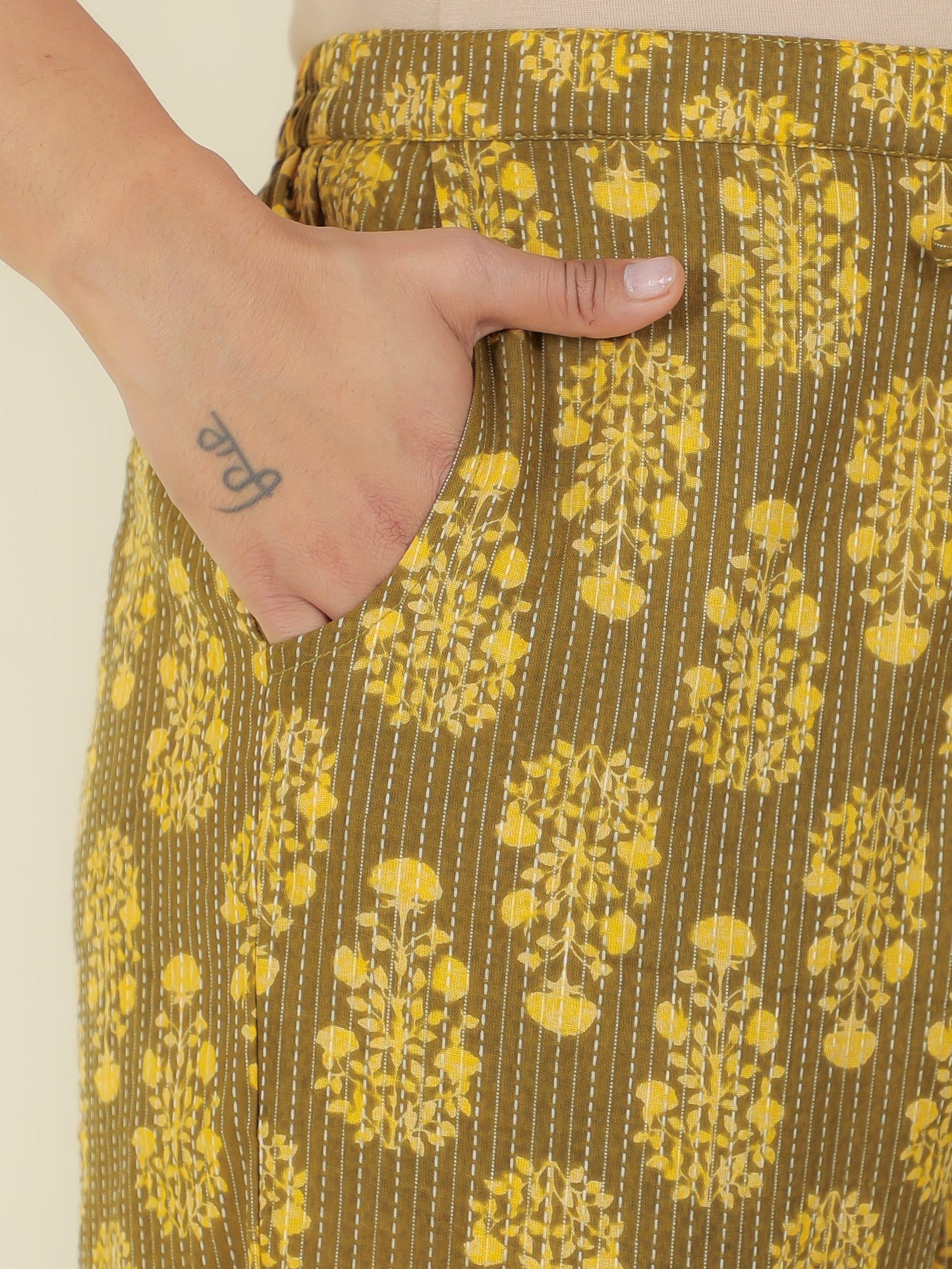 Kantha Cotton Tie-Dye Straight Yellow Kurta