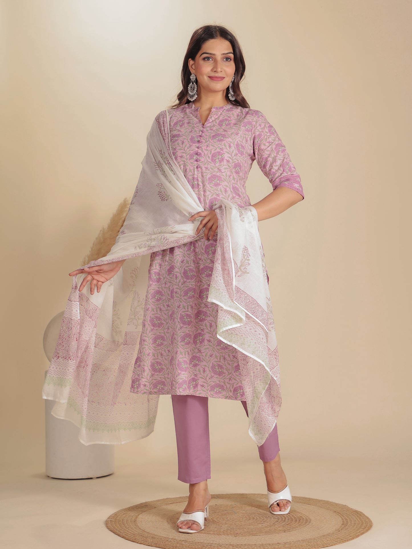 Cotton Voile Floral White Dupatta