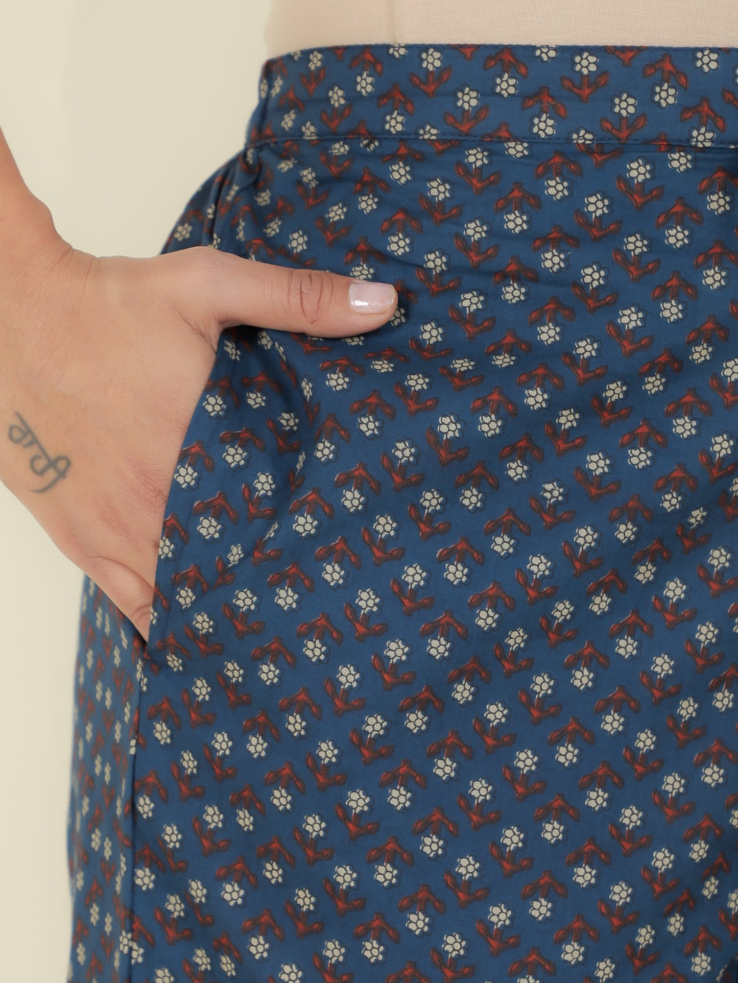 Soft Cotton Floral Blue Tapered Trousers