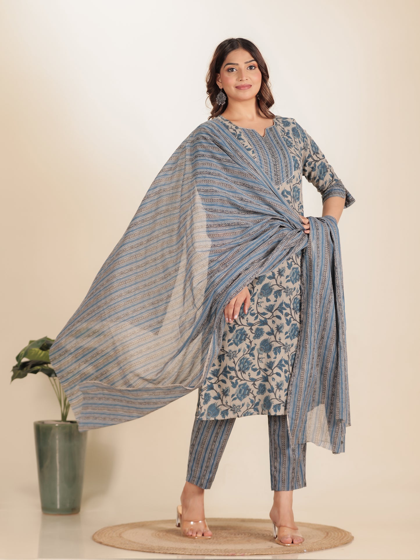 Cotton Voile Striped Blue Dupatta