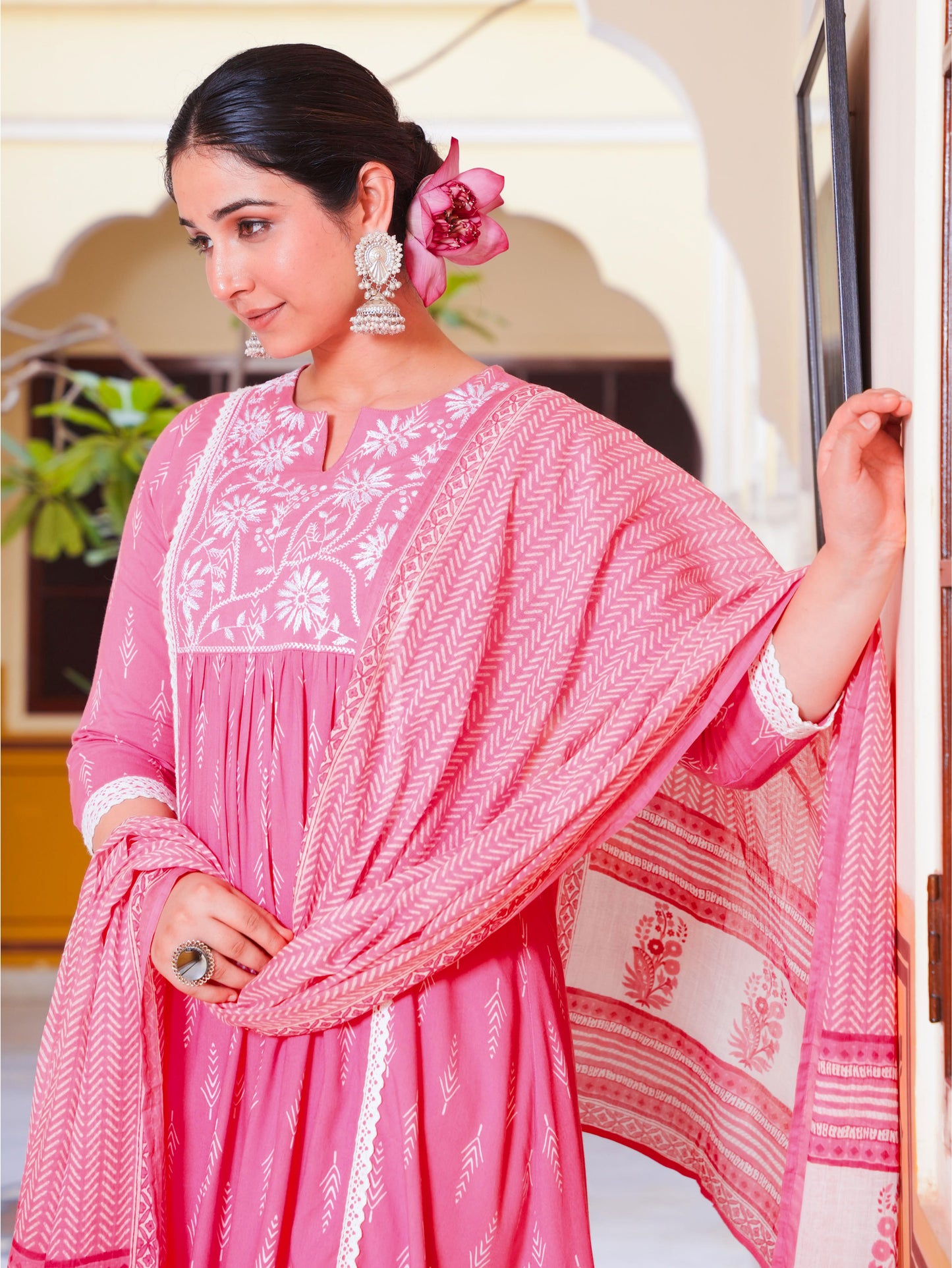 Viscose Geometric Panelled Pink Kurta