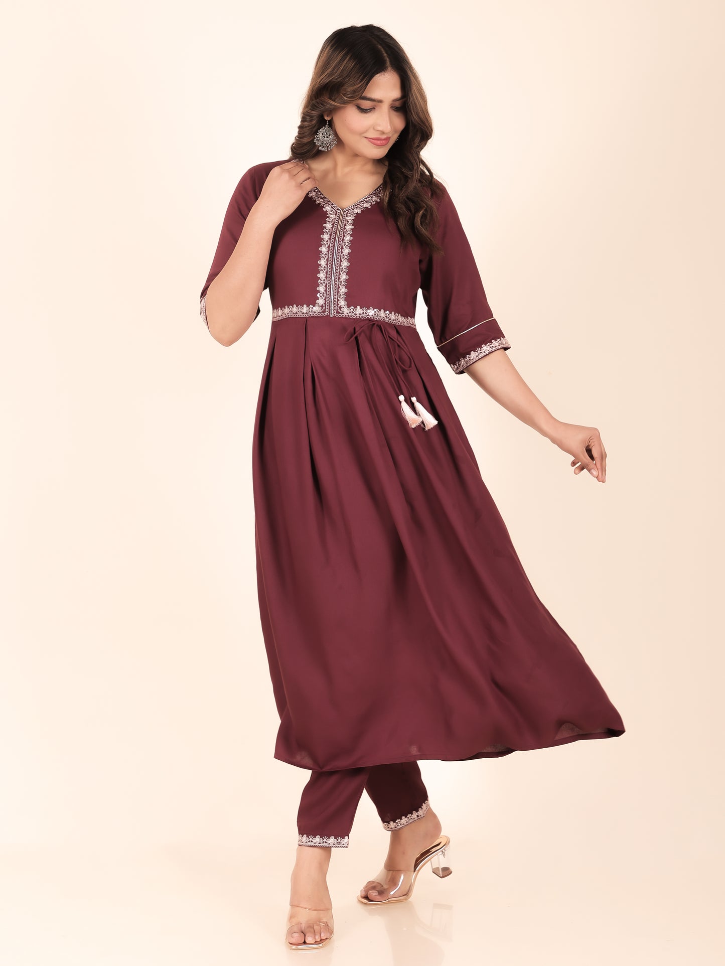 Viscose Solid A-line Maroon Kurta