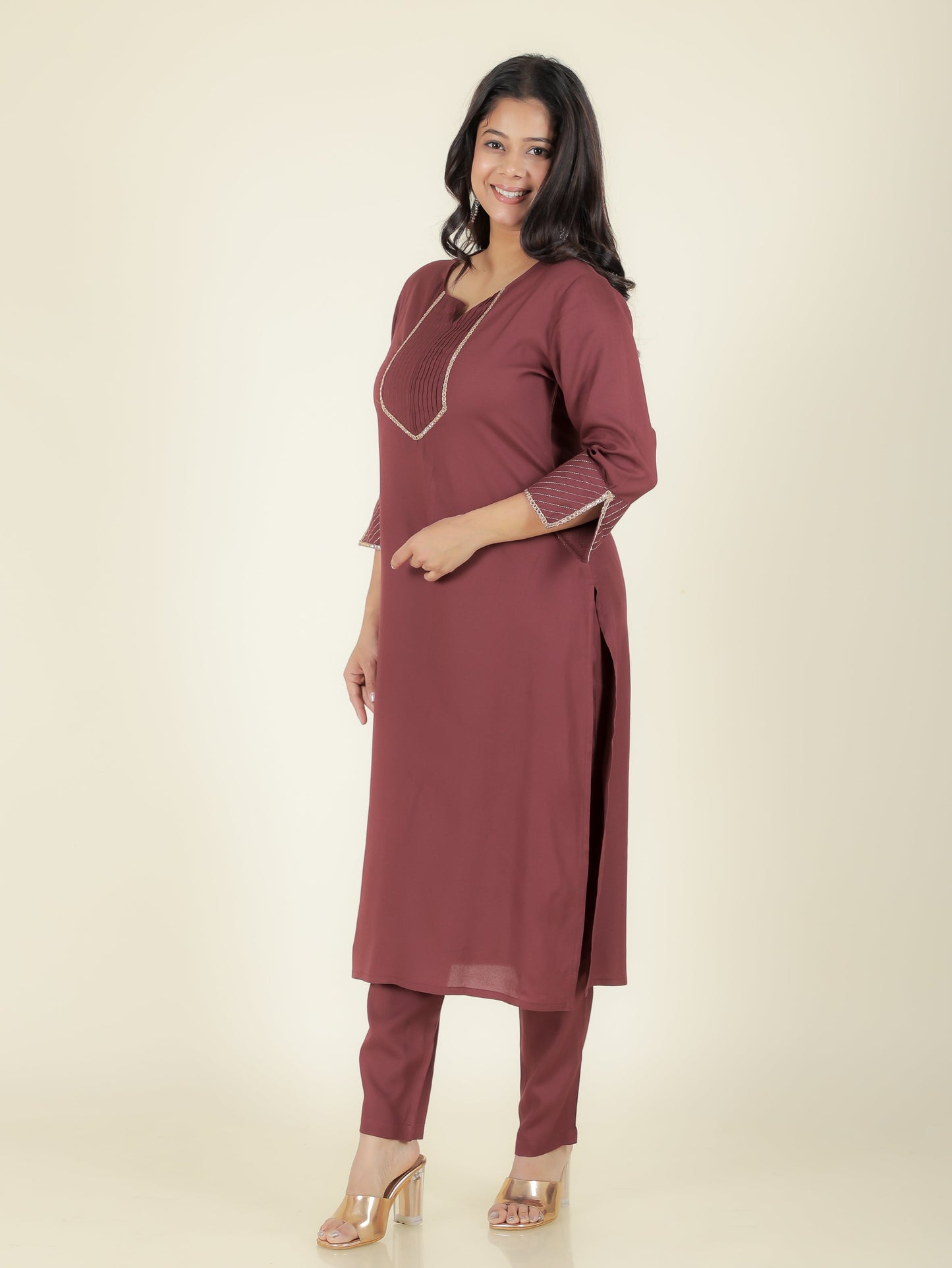 Viscose Solid Straight Purple Kurta