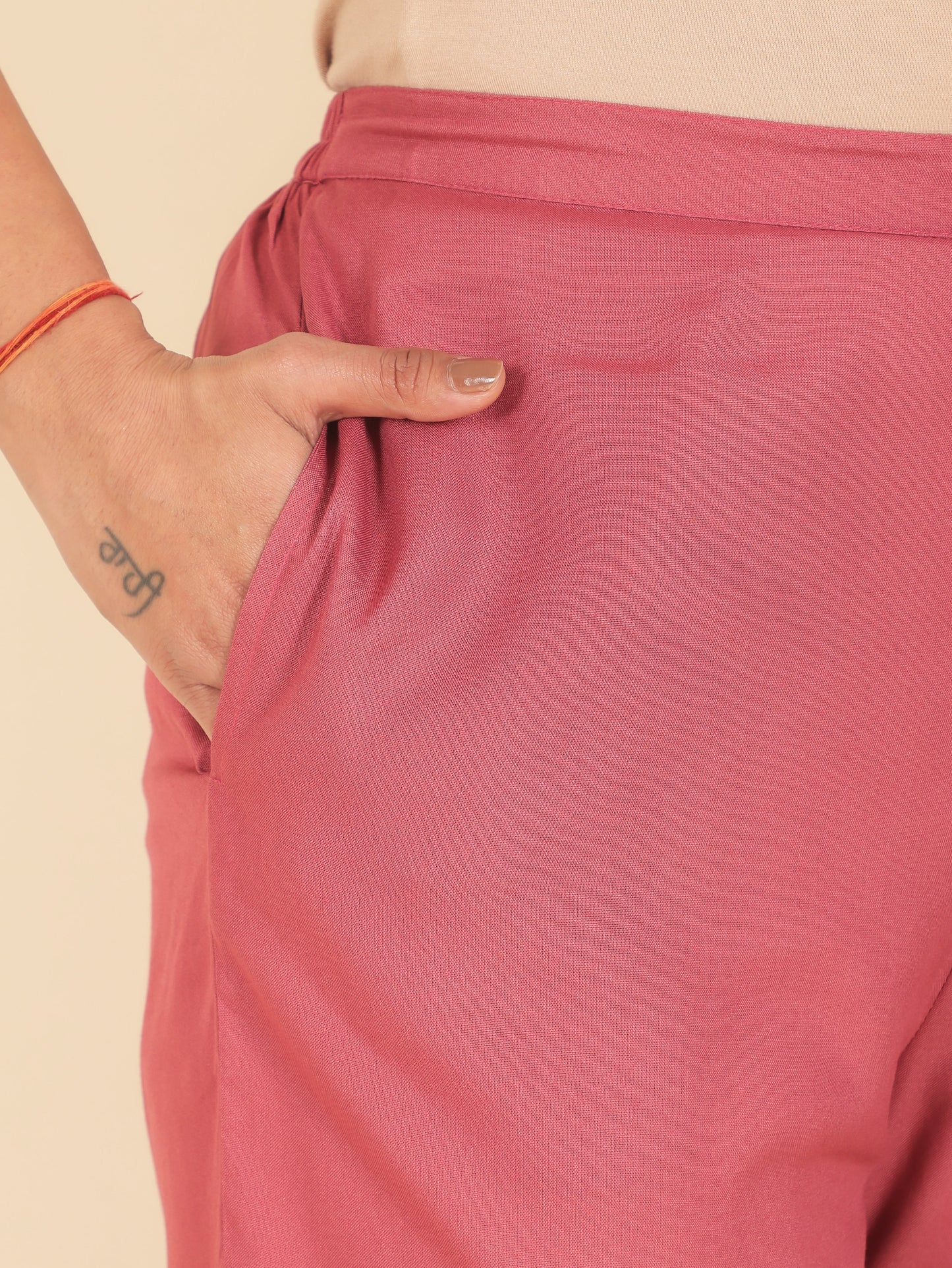 Viscose Solid A-line Pink Kurta