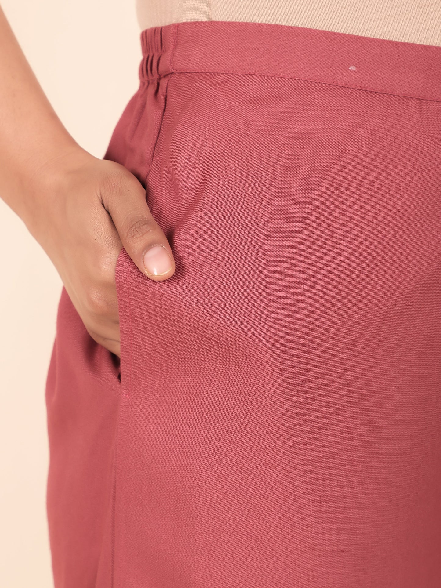 Embroidered Viscose Solid Pink Palazzo