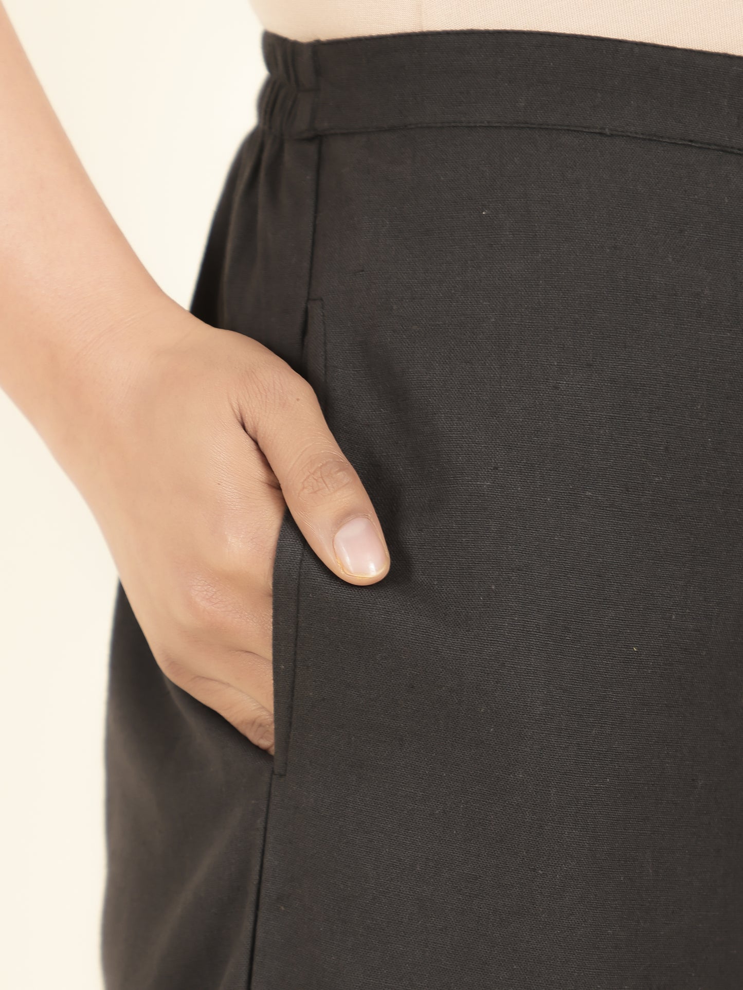 Linen Cotton Solid Black Palazzo