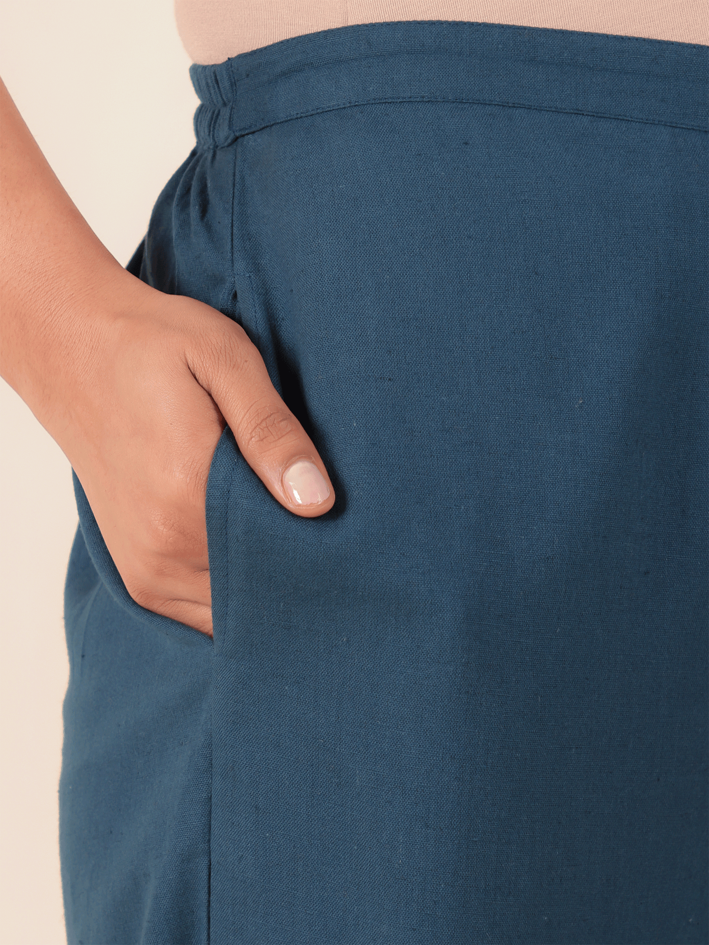 Embroidered Linen Cotton Solid Blue Palazzo
