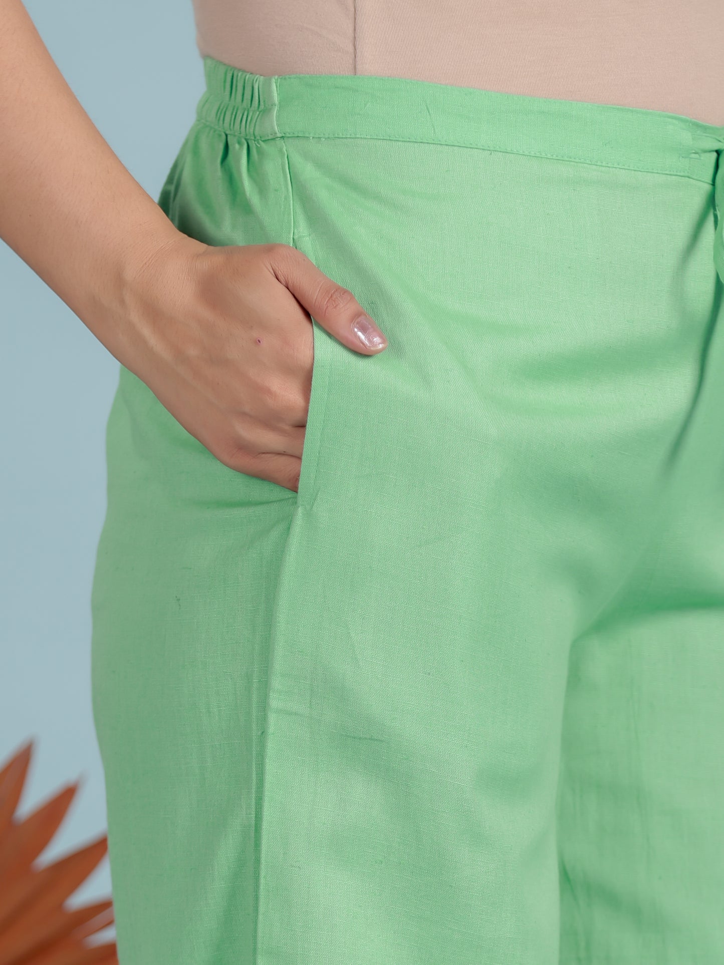 Linen Cotton Solid Green Palazzo