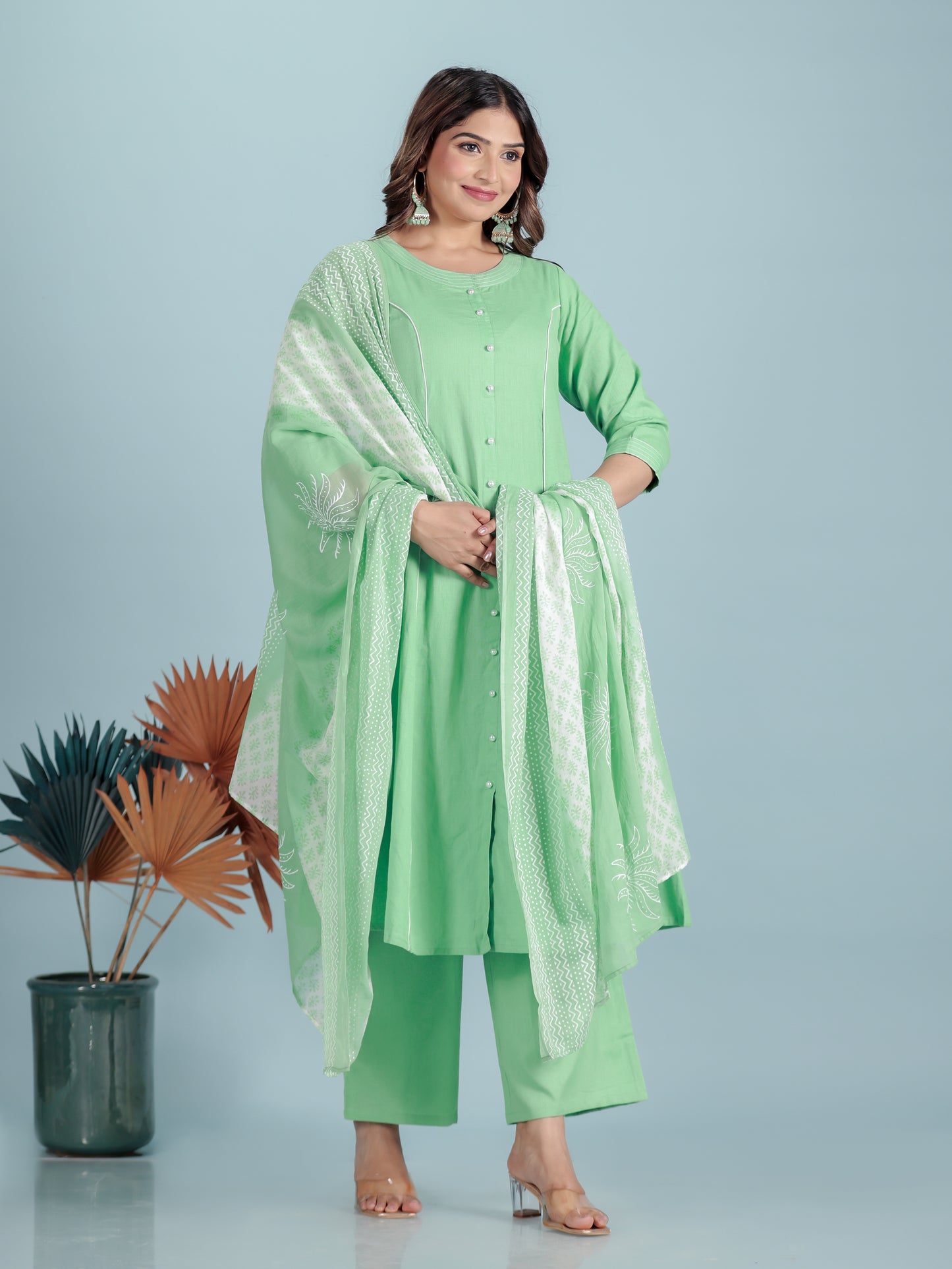 Cotton Voile Butti Green Dupatta