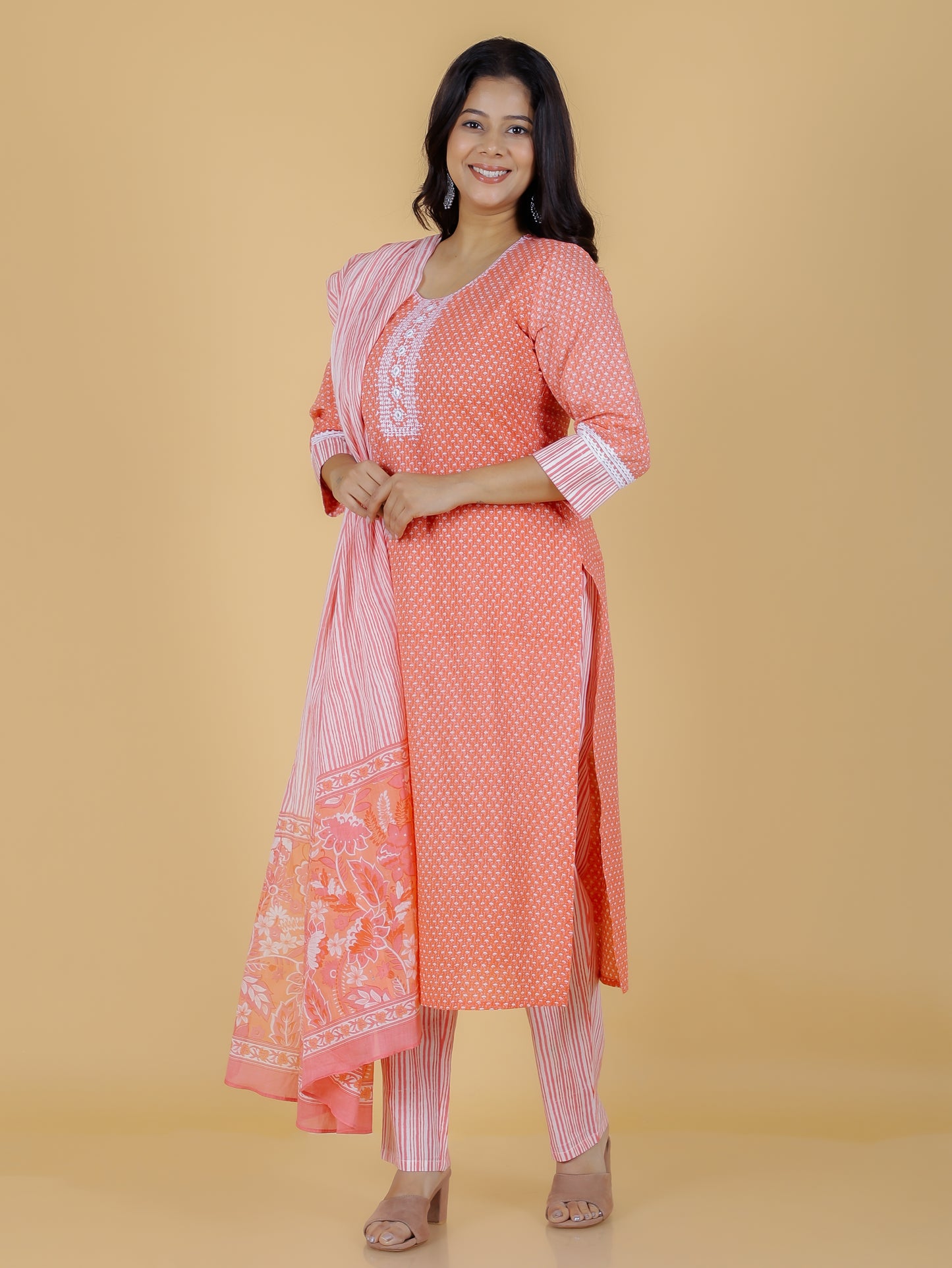 Voile Cotton Floral Red Dupatta