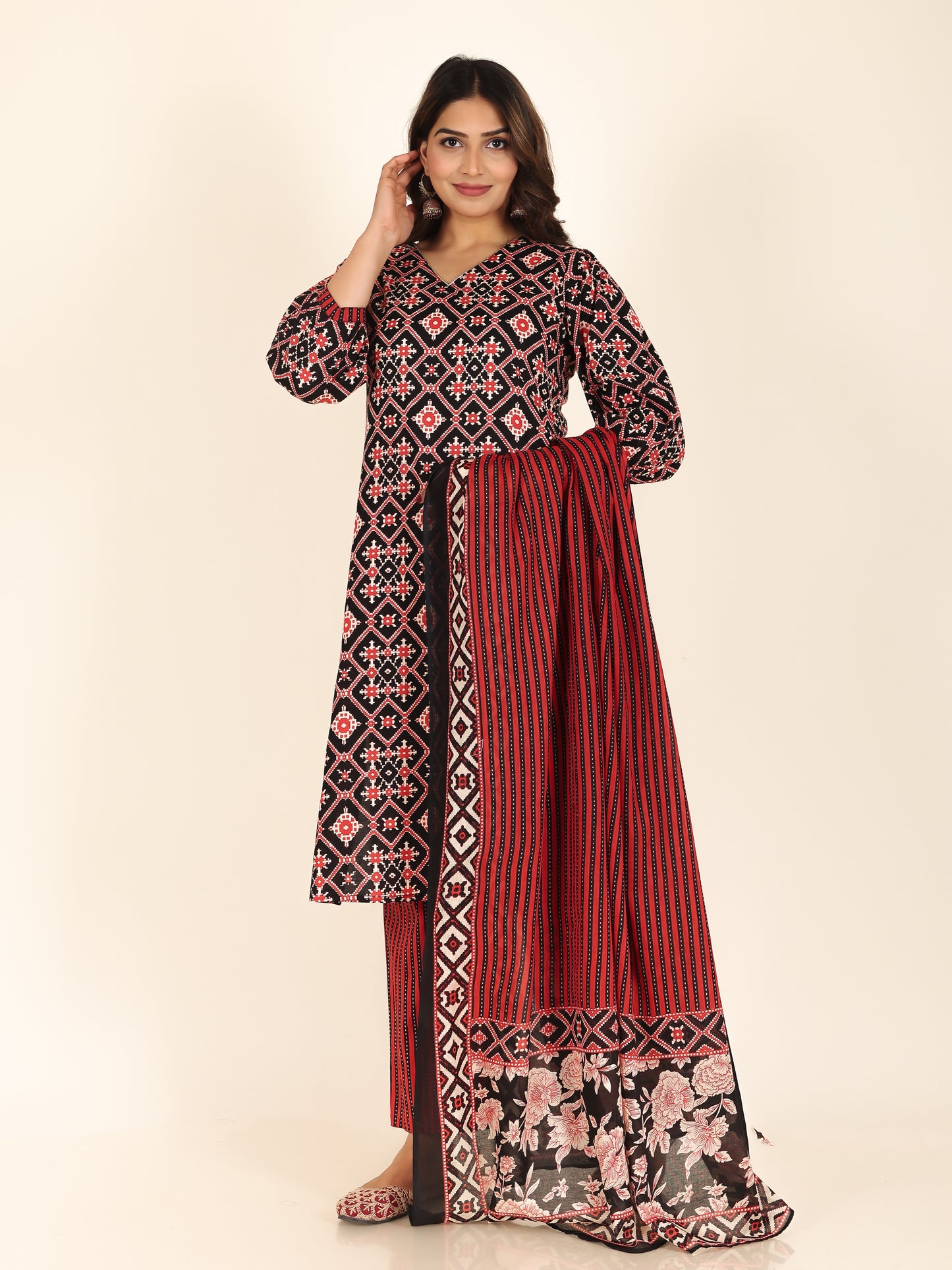 Cotton Voile Striped Red Dupatta