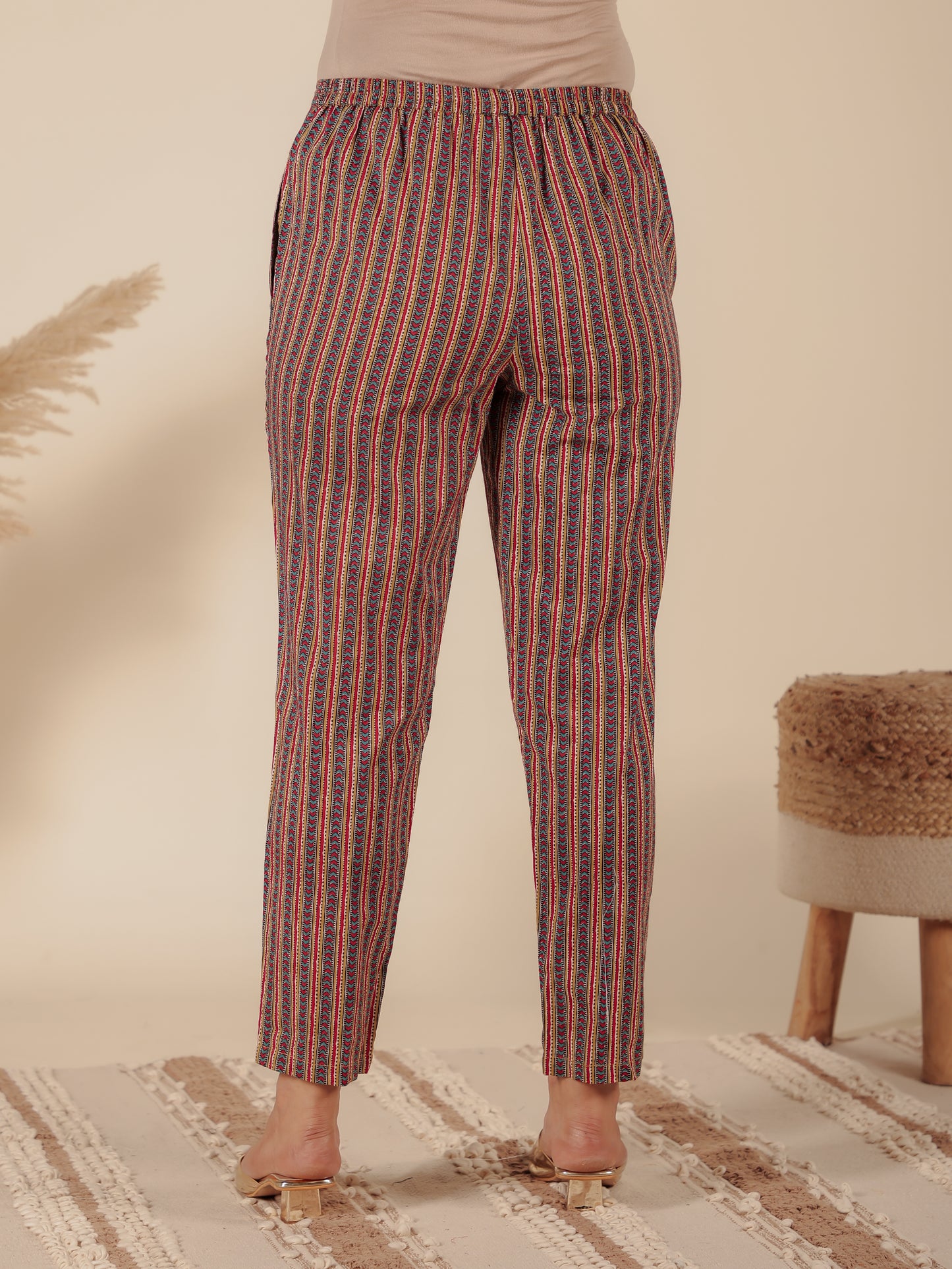 Soft Cotton Chevron Multicolor Tapered Trousers