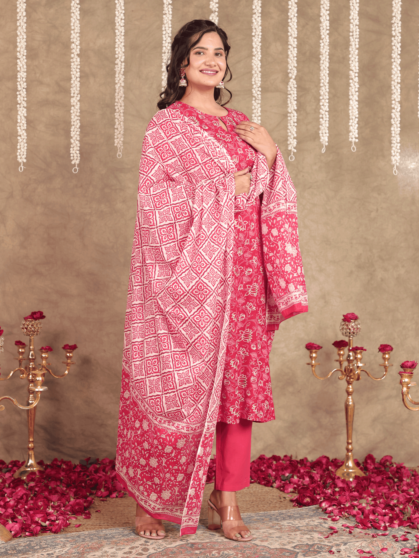Cotton Voile Floral Red Dupatta