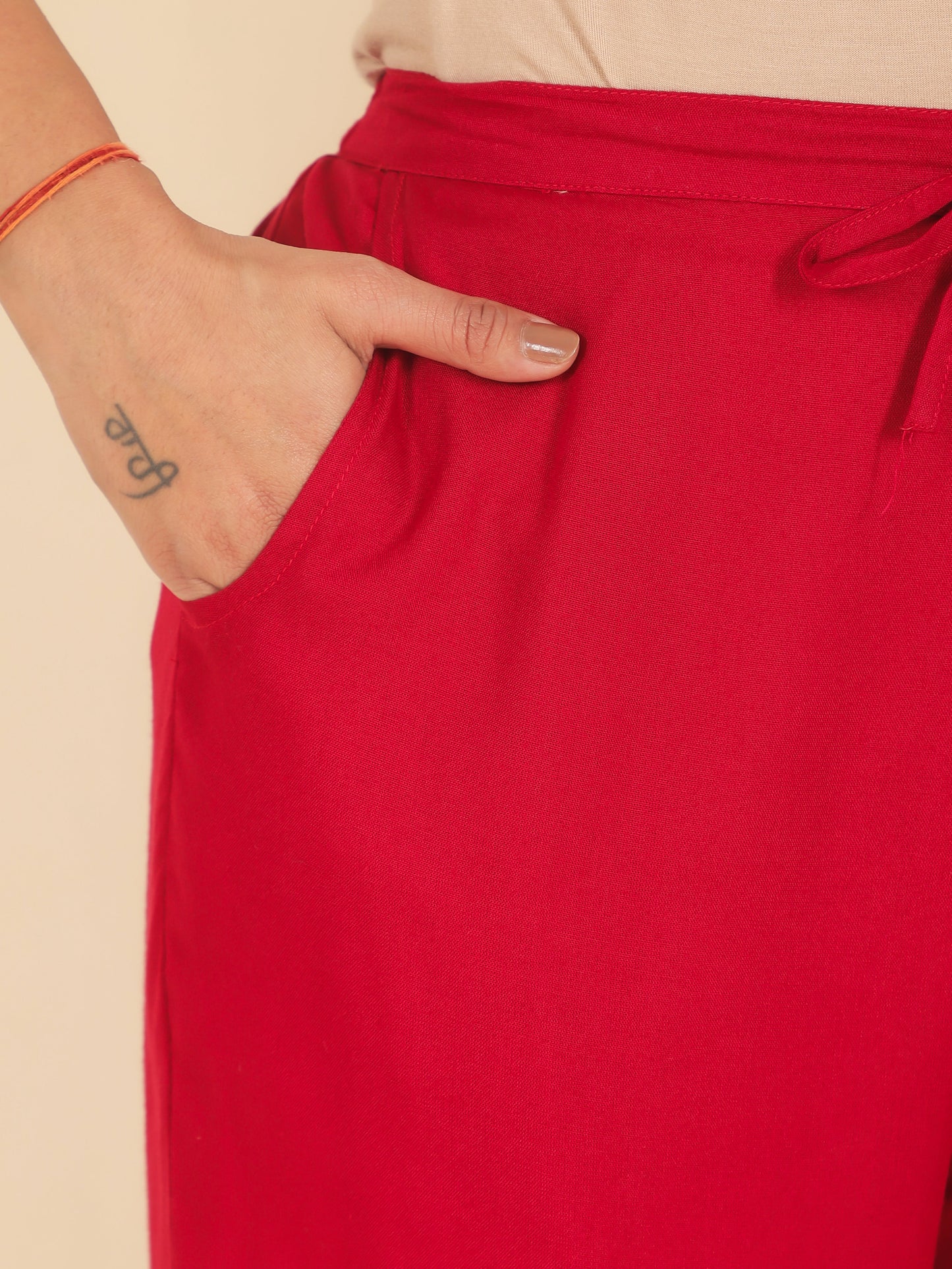 Viscose Solid Pink Straight Trousers