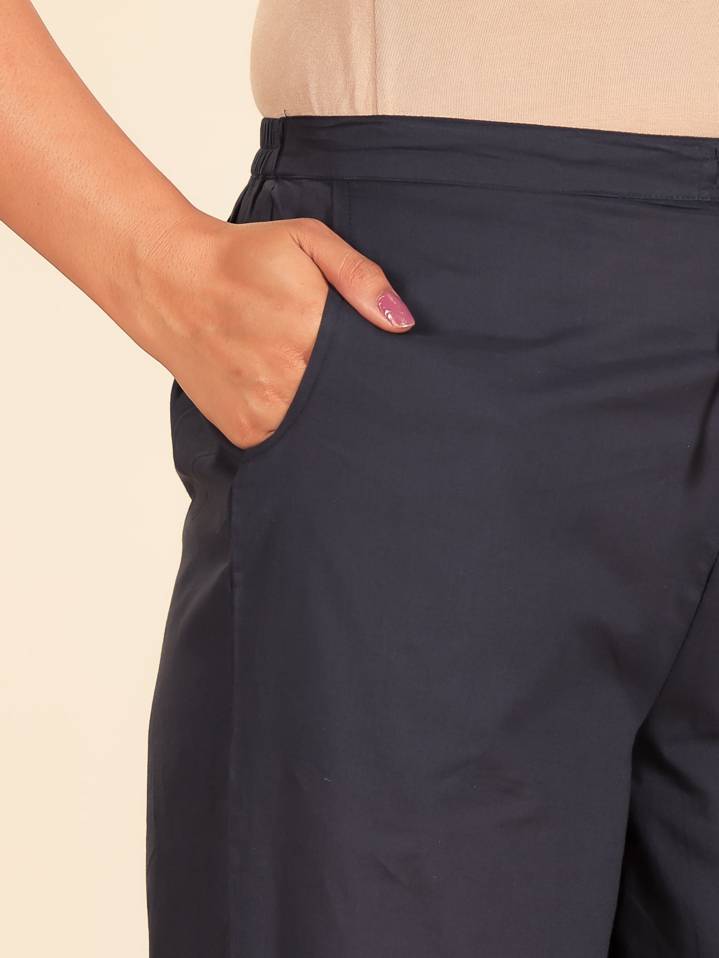 Soft Cotton Solid Blue Straight Trousers