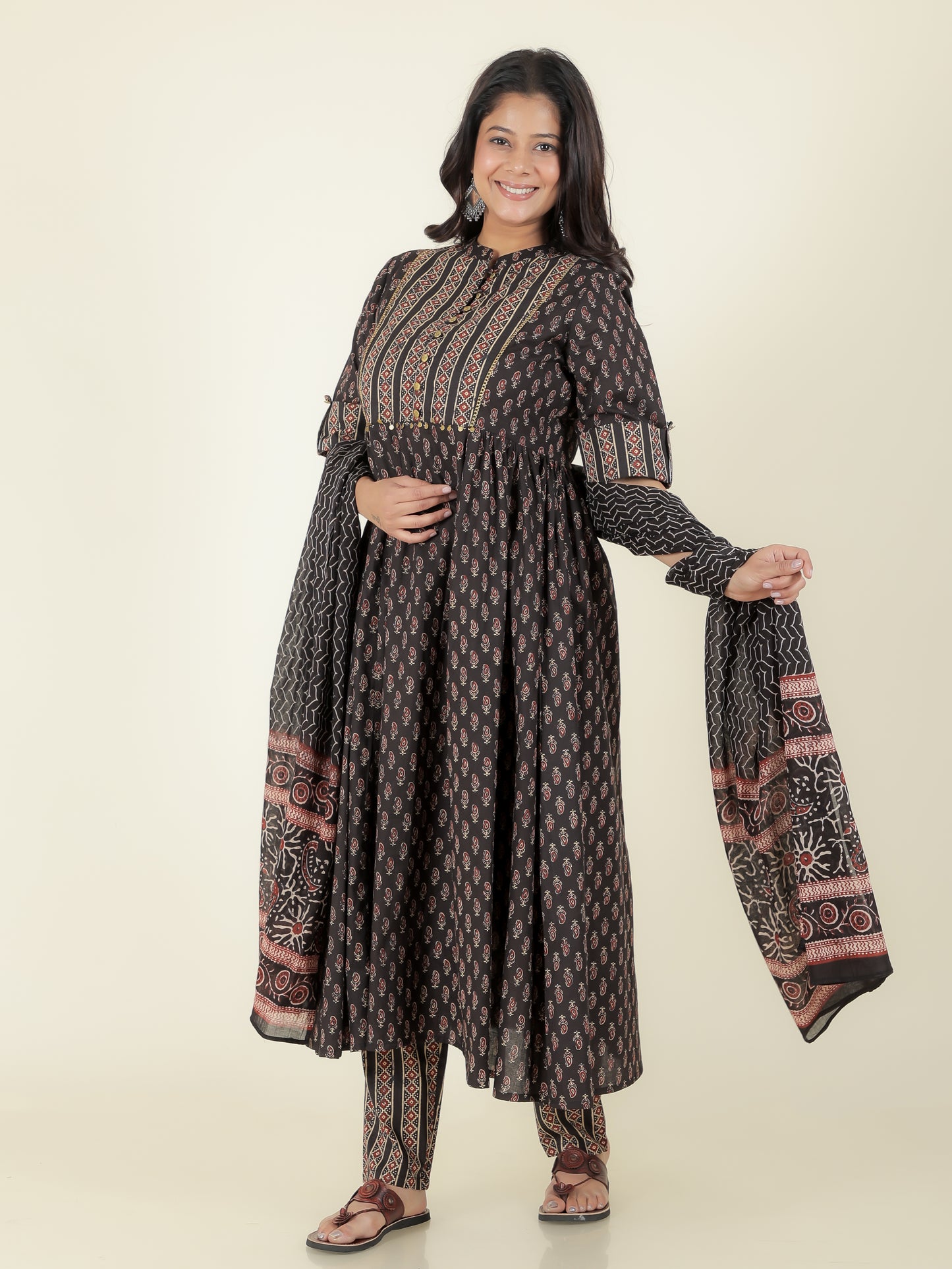 Voile Cotton Ajrakh Black Dupatta