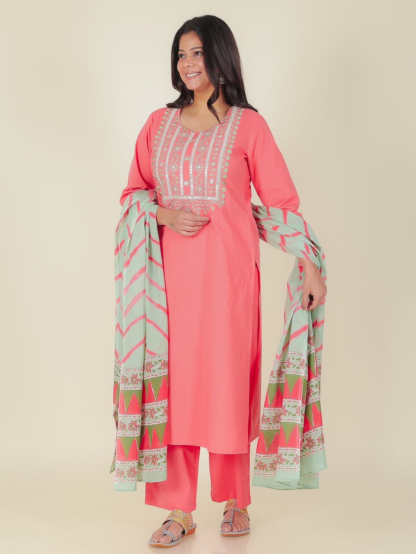Voile Cotton Cheveron Green Dupatta