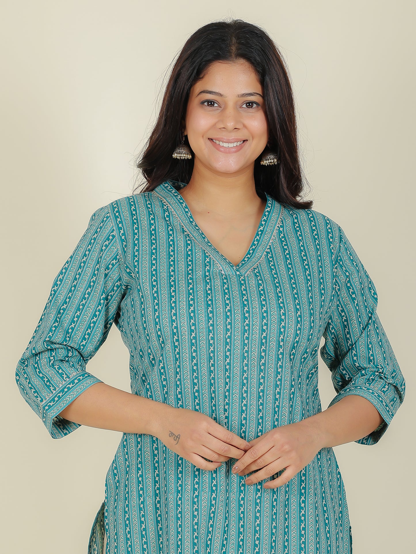 Soft Cotton Striped Straight Green Kurta