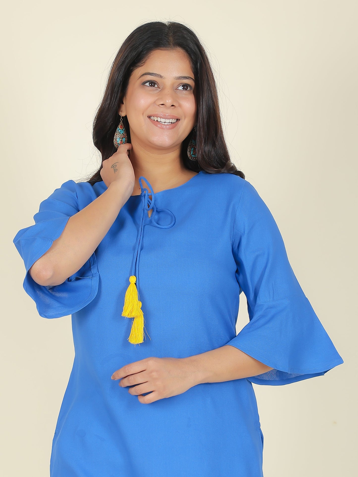 Viscose Solid Straight Blue Kurti