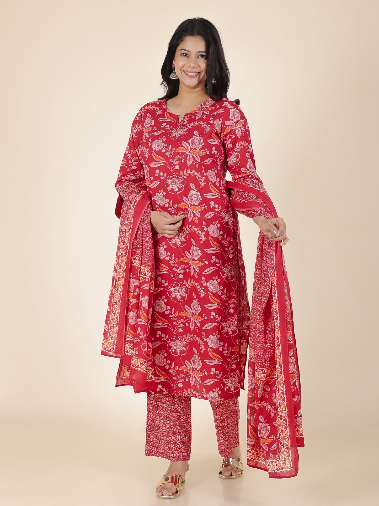 Cotton Voile Floral Red Dupatta
