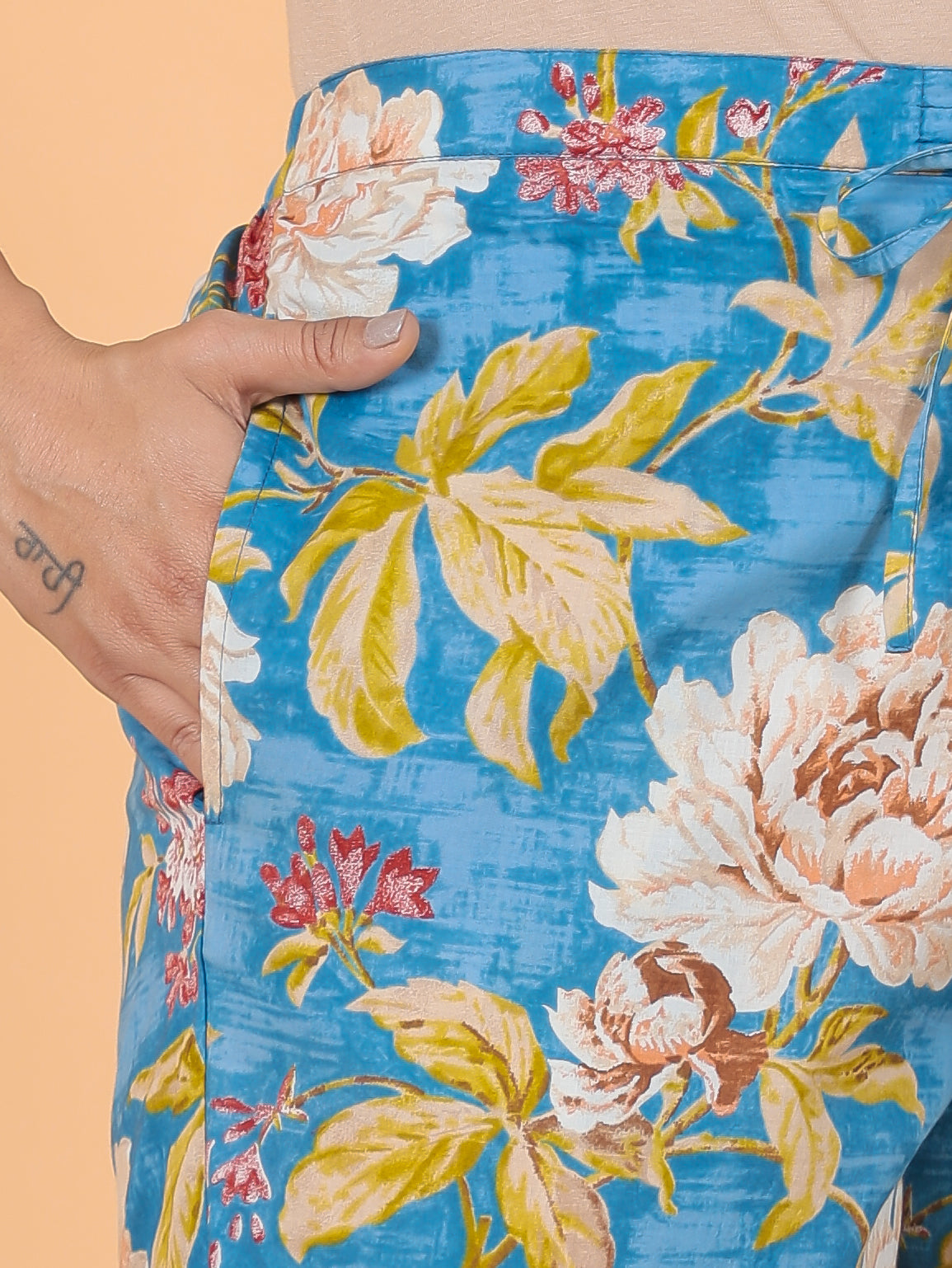 Soft Cotton Floral Straight Blue Kurta
