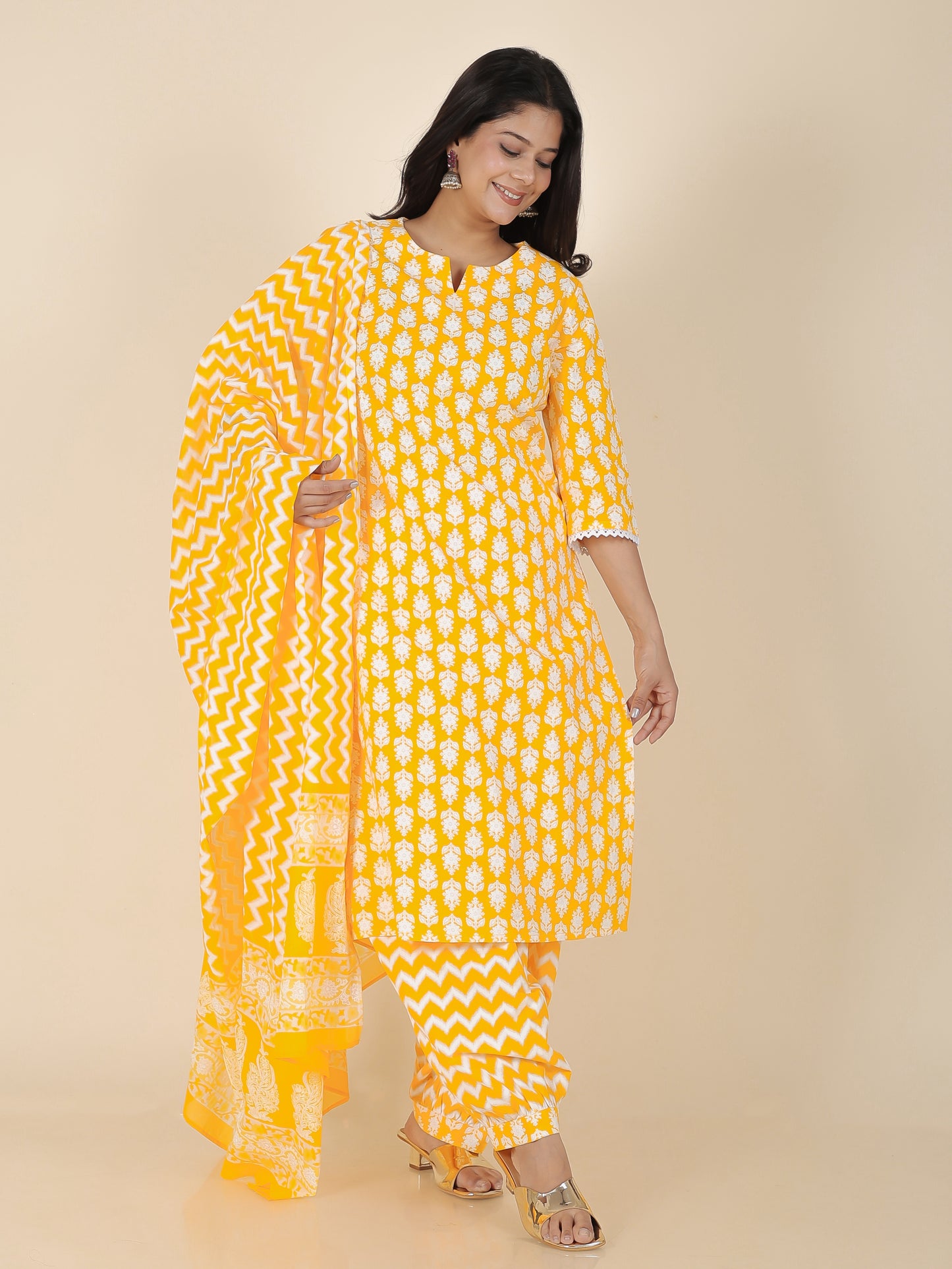 Cotton Voile Chevron Yellow Dupatta