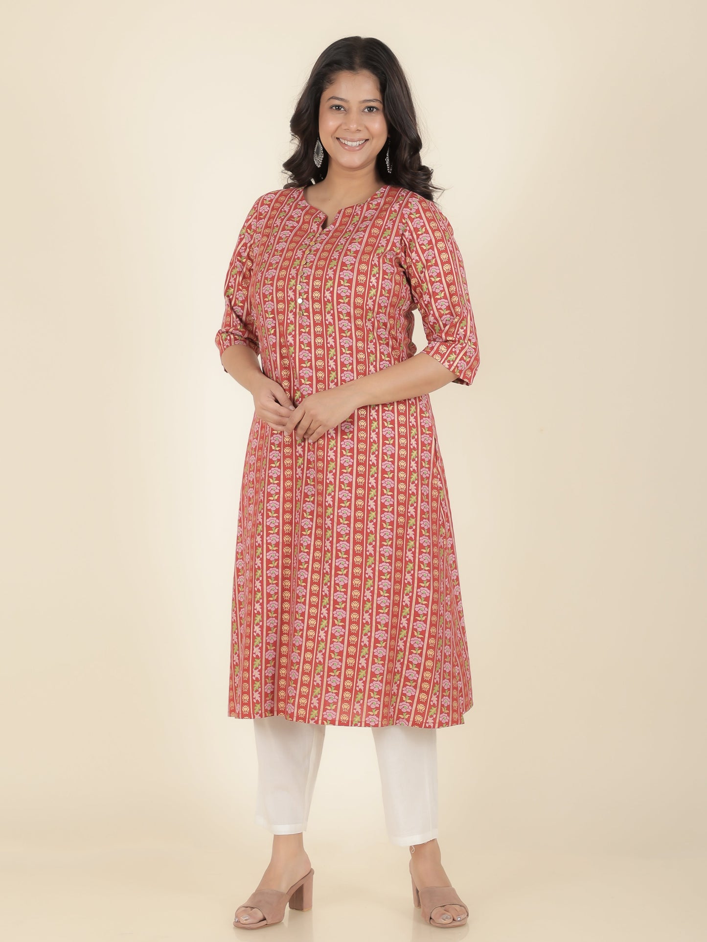 Viscose Floral A-line Red Kurta