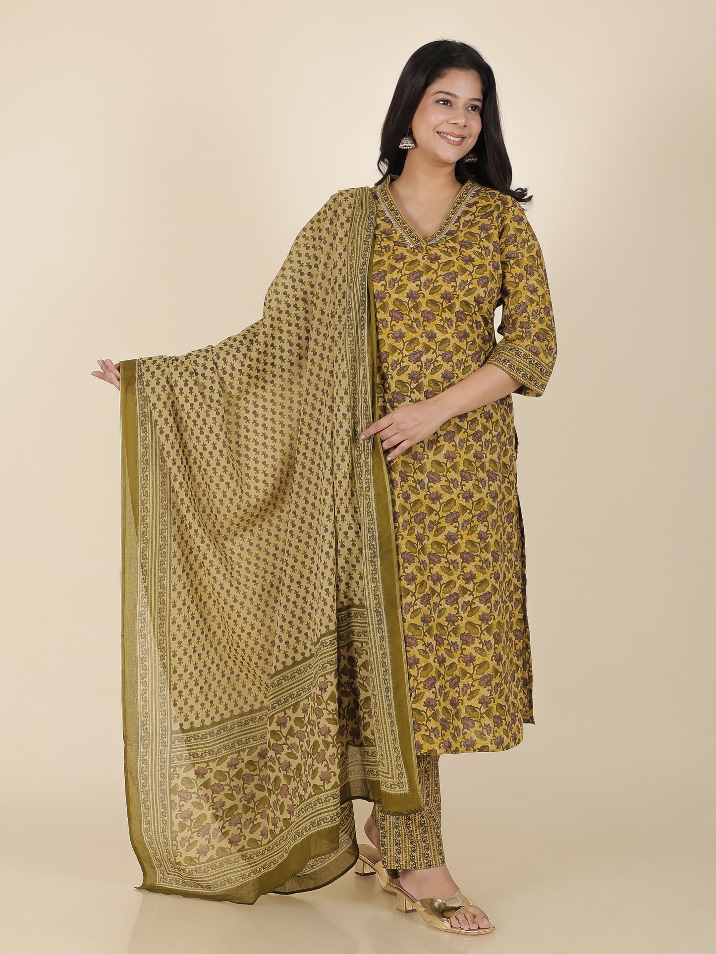Voile Cotton Floral Brown Dupatta