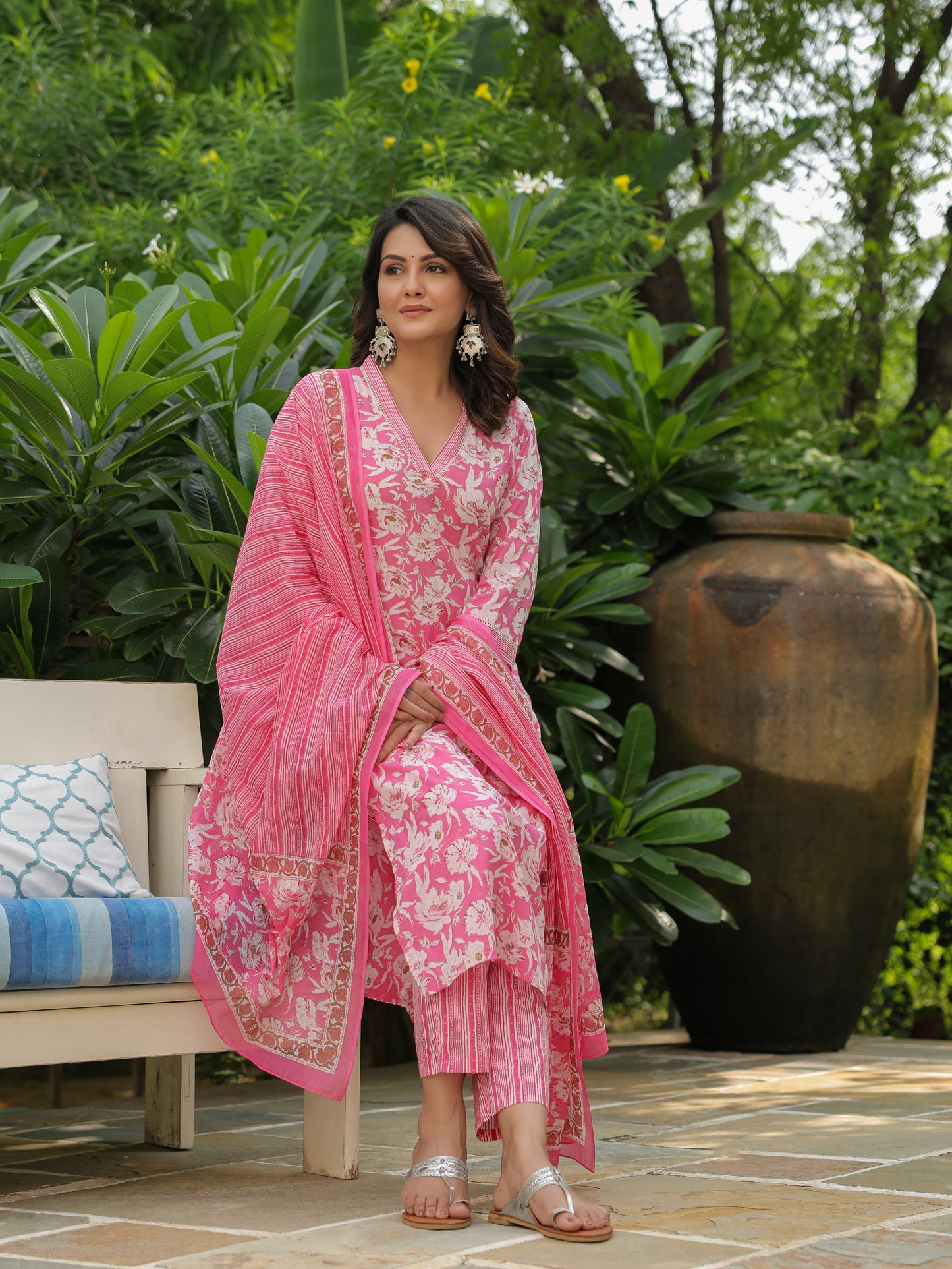 Cotton Voile Floral Pink Dupatta