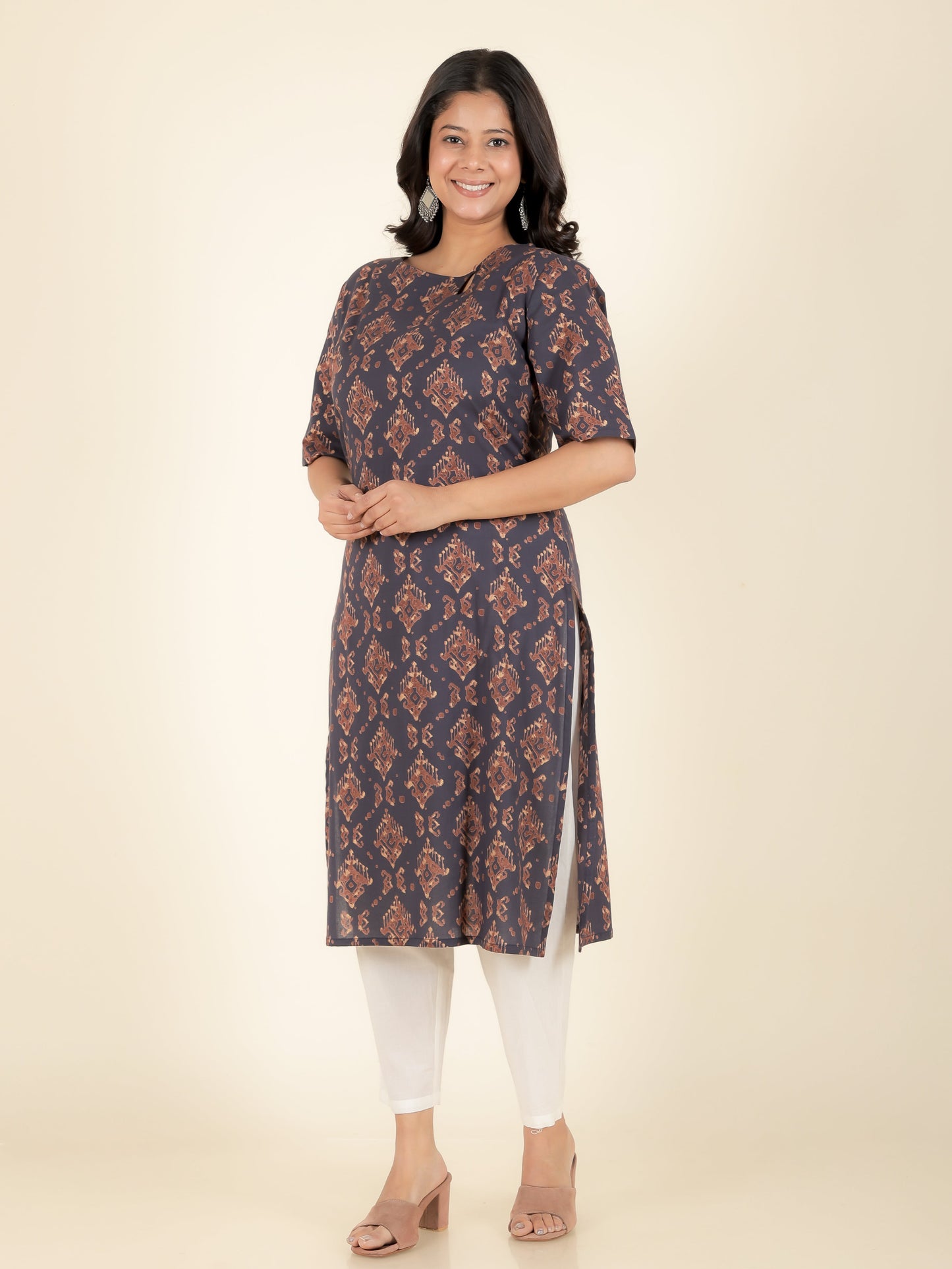 Soft Cotton Ikat Straight Blue Kurta
