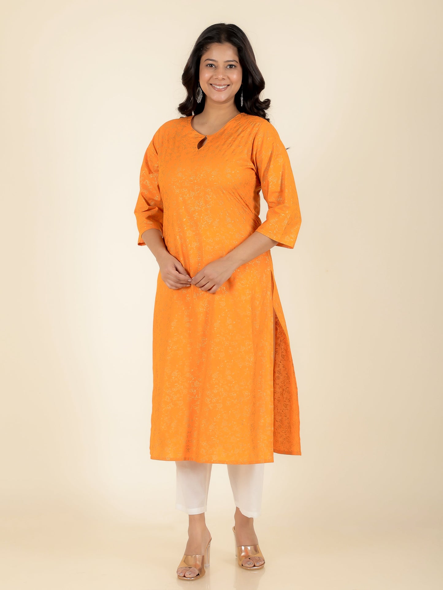 Soft Cotton Floral Straight Yellow Kurta