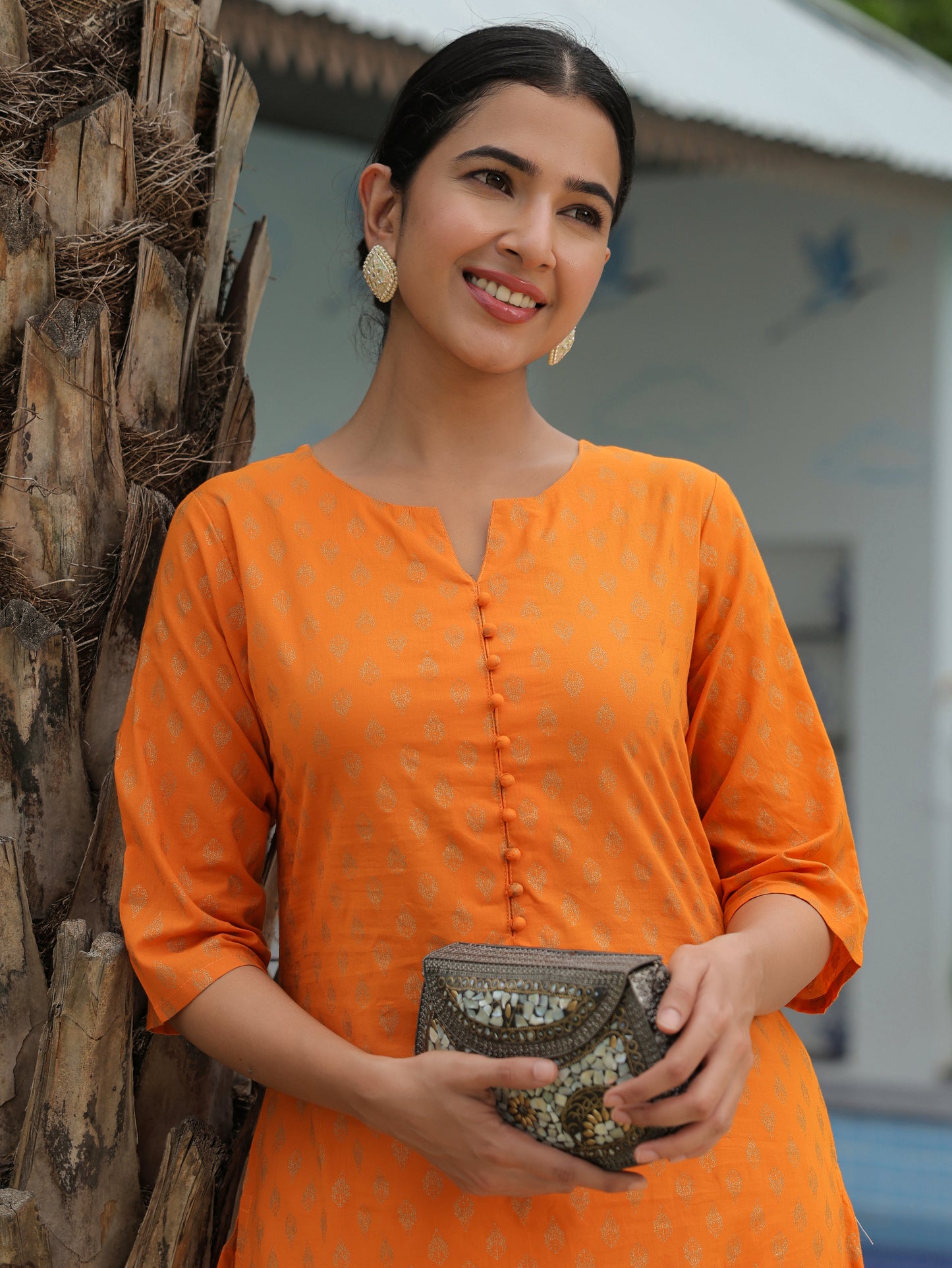 Soft Cotton Floral A-line Yellow Kurta