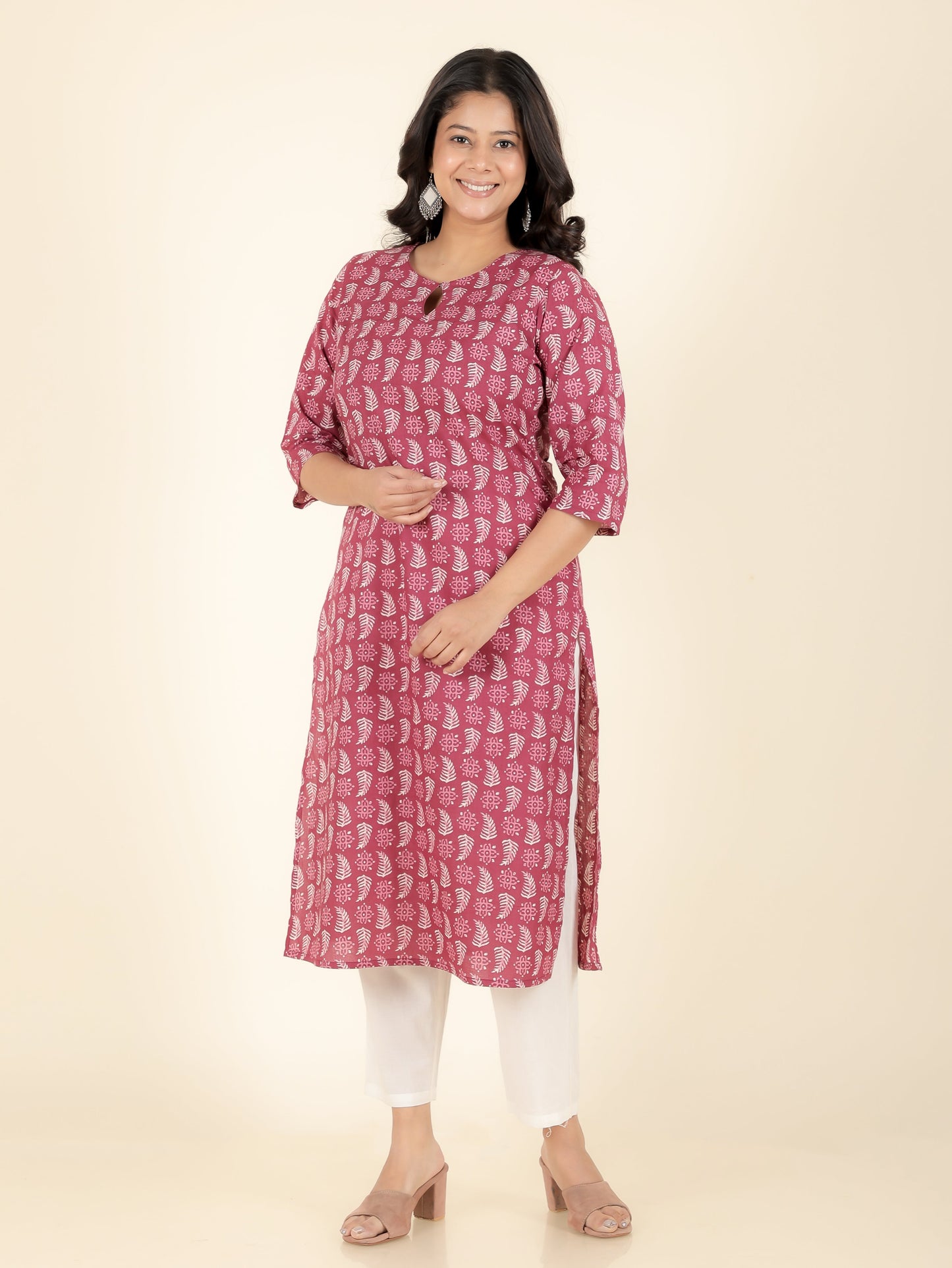 Soft Cotton Foliage Straight Red Kurta