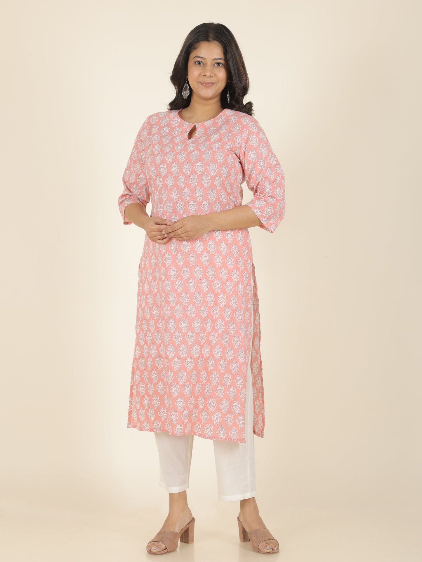 Soft Cotton Floral Straight Pink Kurta