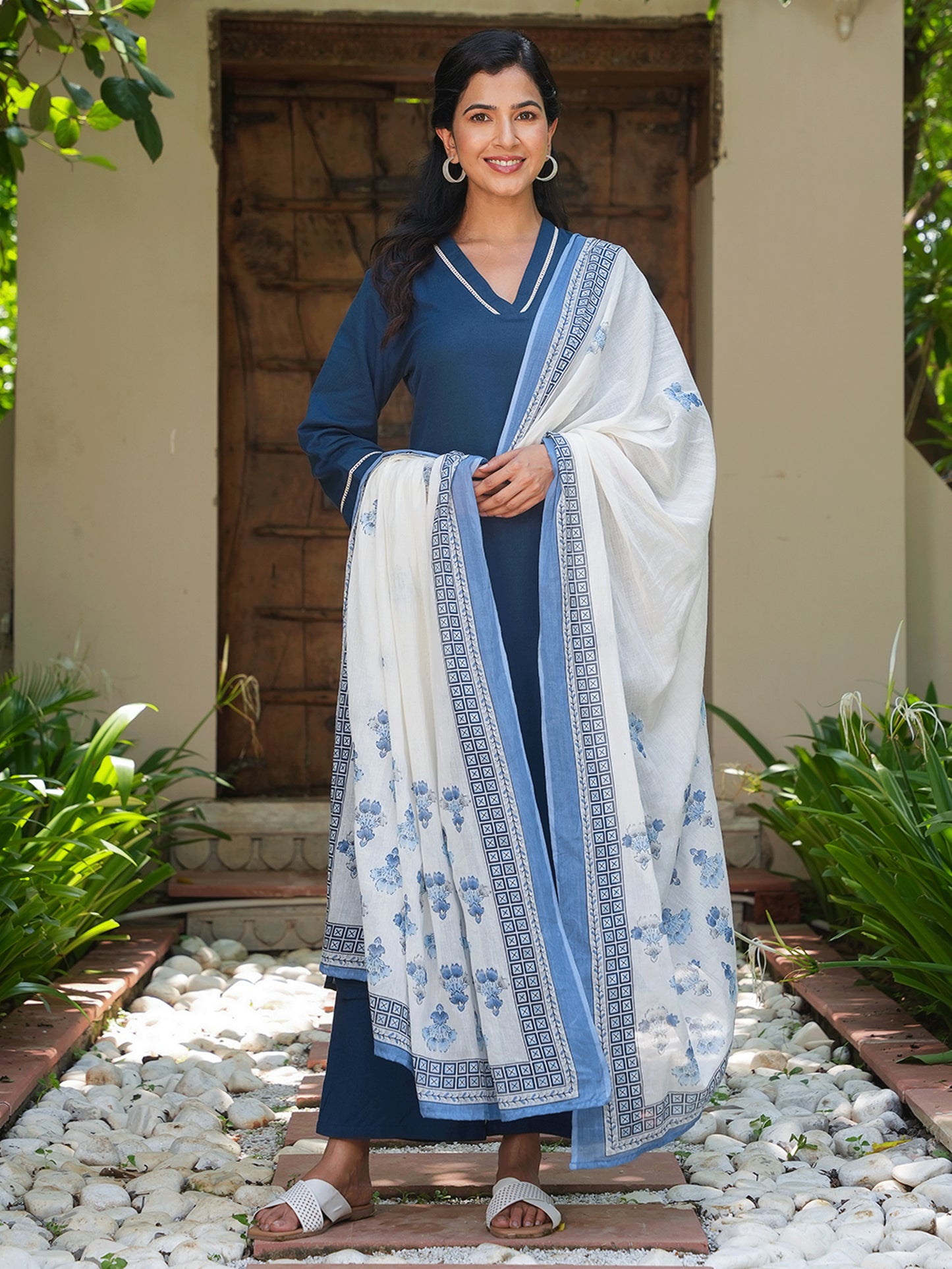 Voile Cotton Floral White Dupatta