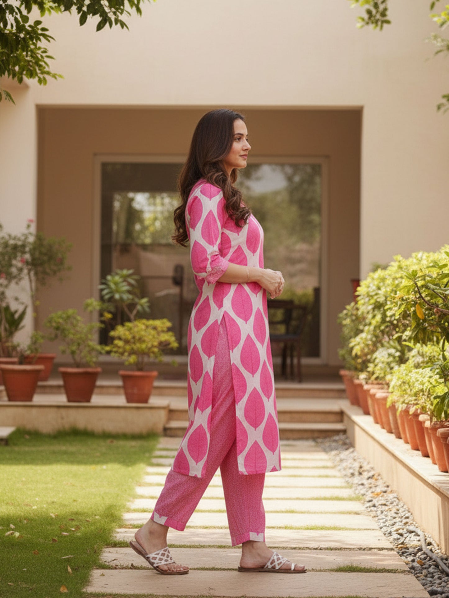 Soft Cotton Floral Straight Pink Kurta