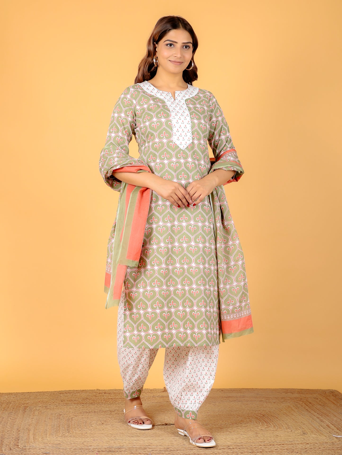 Voile Cotton Abstract Green Dupatta