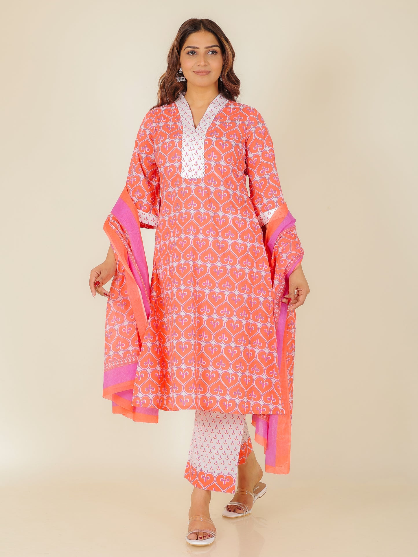 Voile Cotton Abstract Red Dupatta