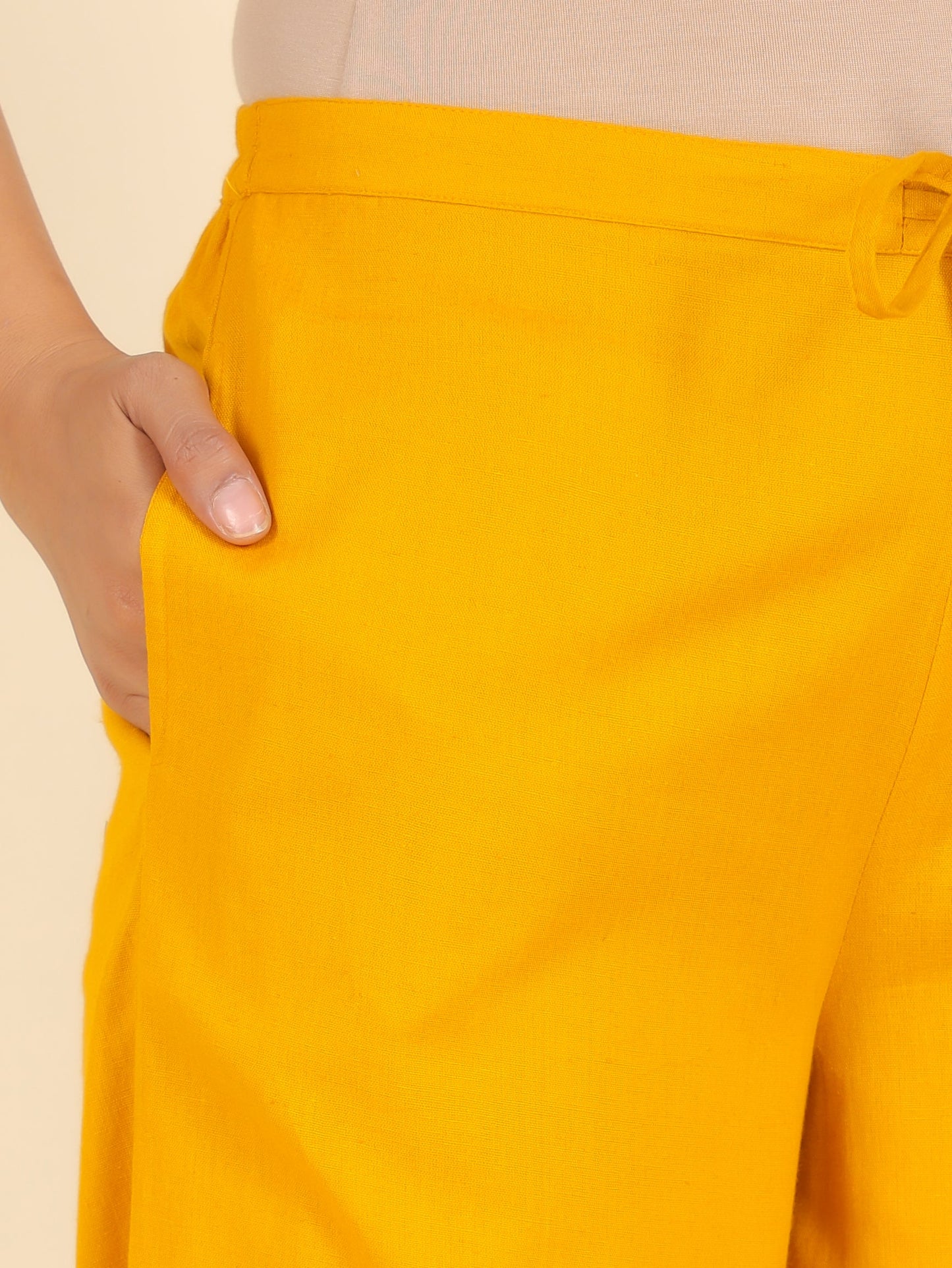 Linen Cotton Solid Yellow Palazzo