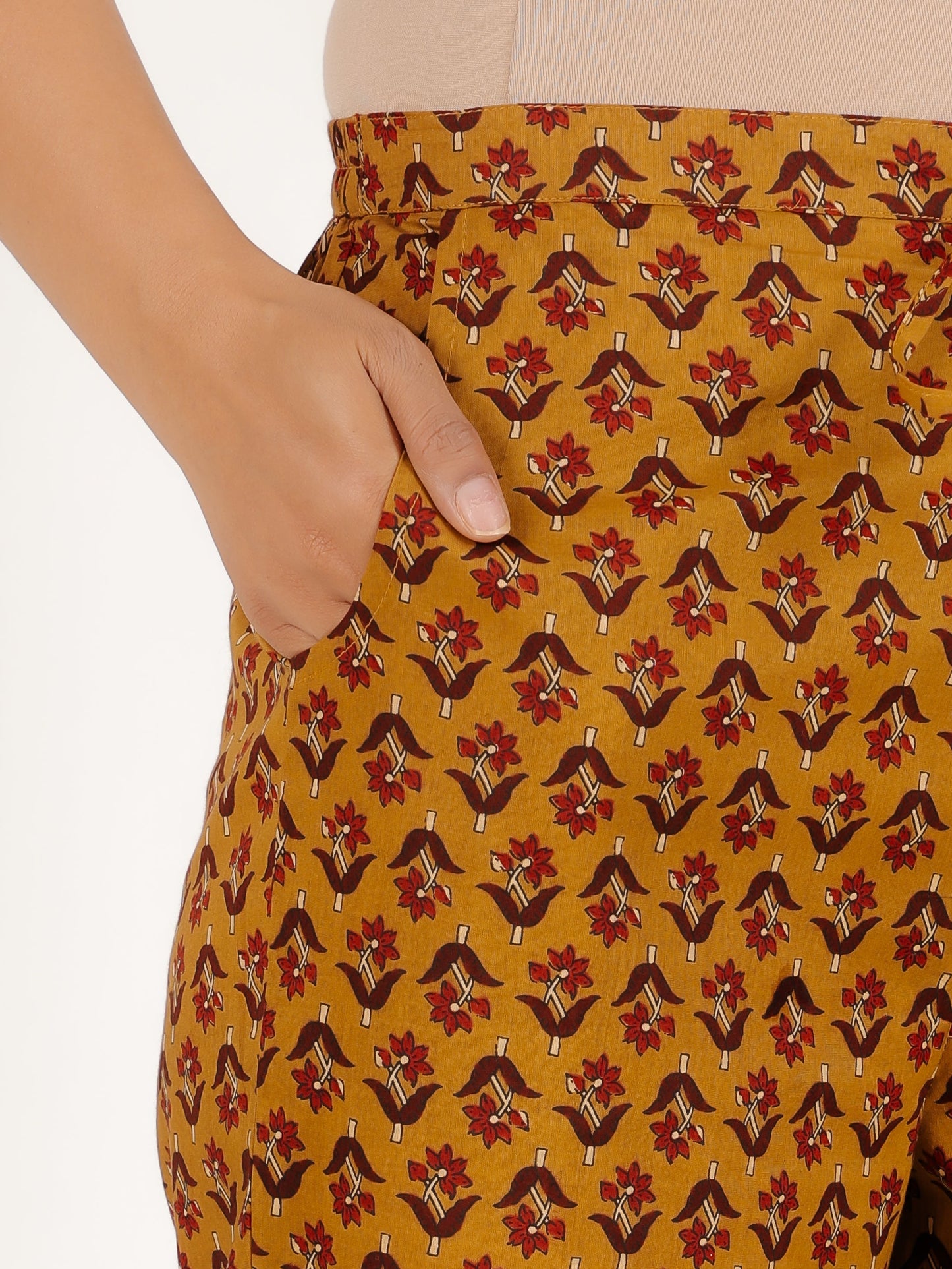 Soft Cotton Kalamkari Yellow Straight Trousers
