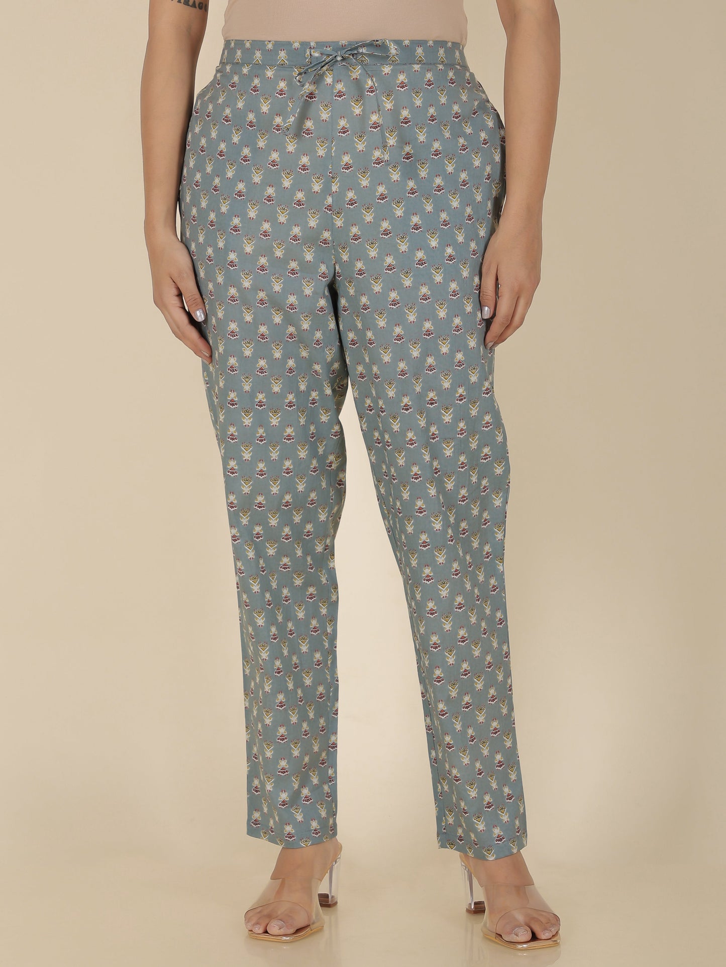 Soft Cotton Floral Grey Flared Flared Trousers