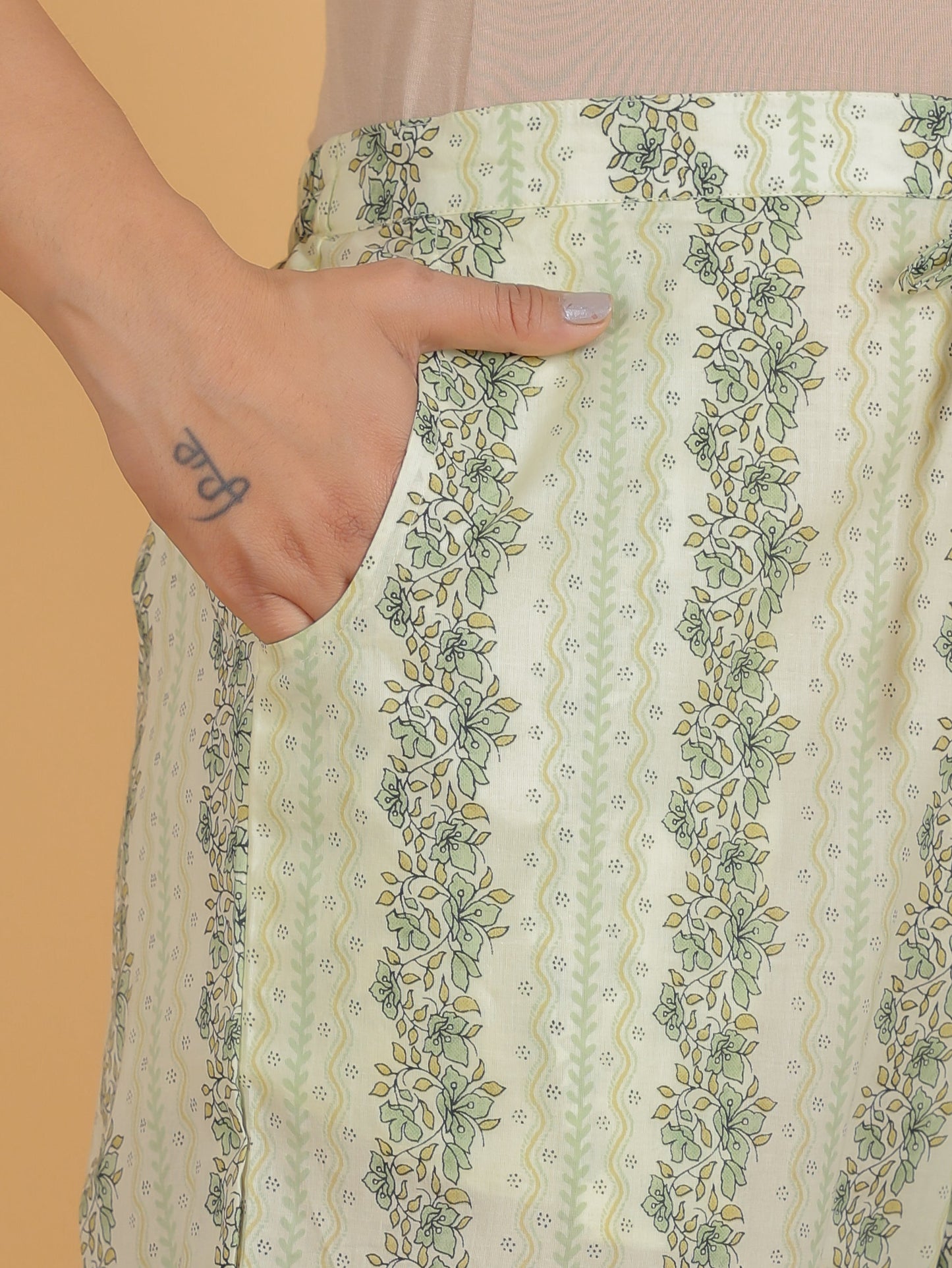 Soft Cotton Floral Straight Green Kurta