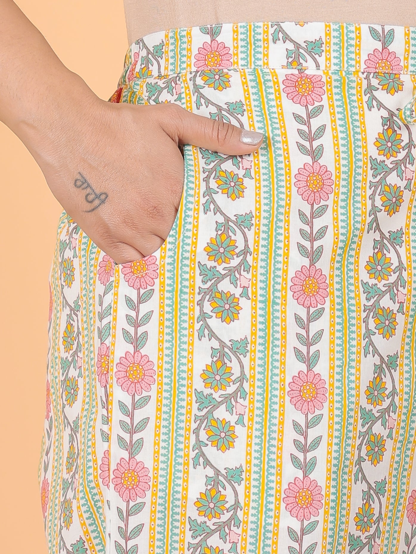 Soft Cotton Floral White Straight Trousers