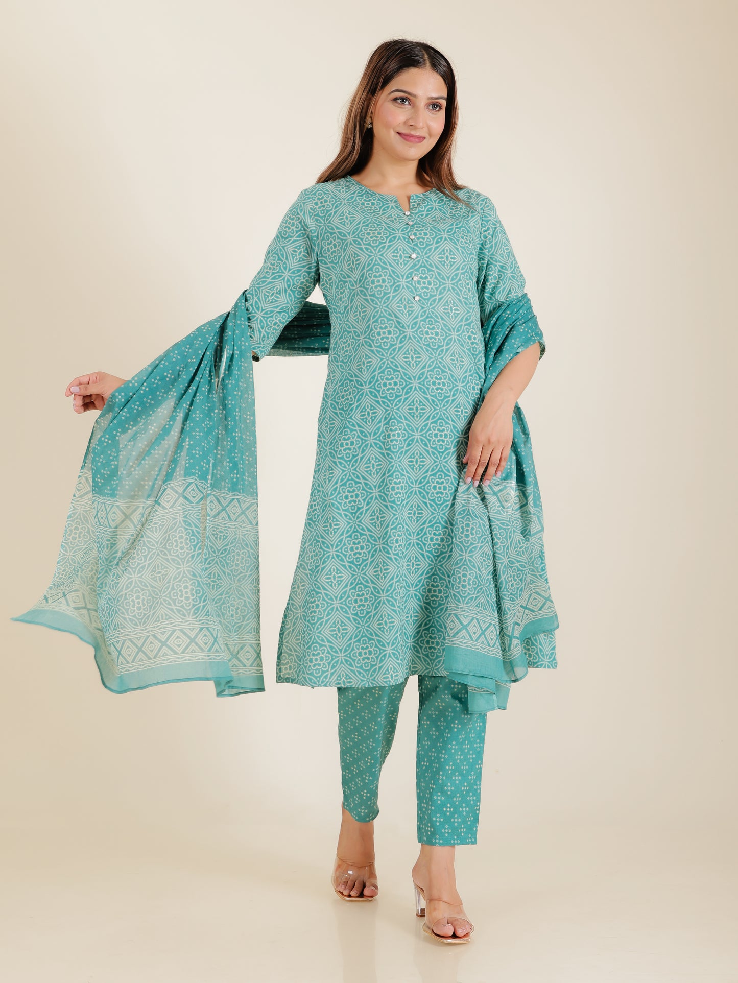 Voile Cotton Bandhani Green Dupatta