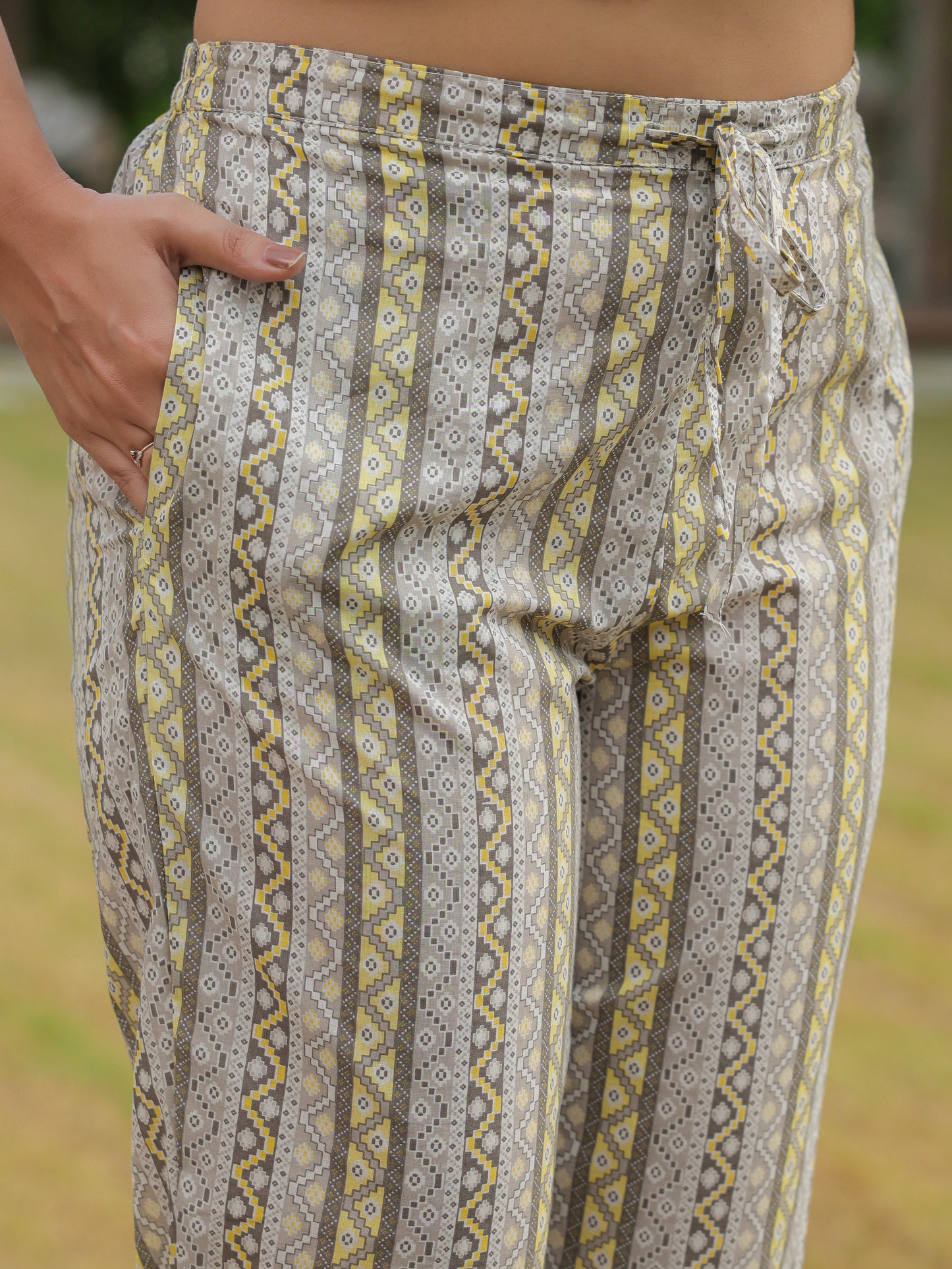 Soft Cotton Striped Grey Tapered Trousers