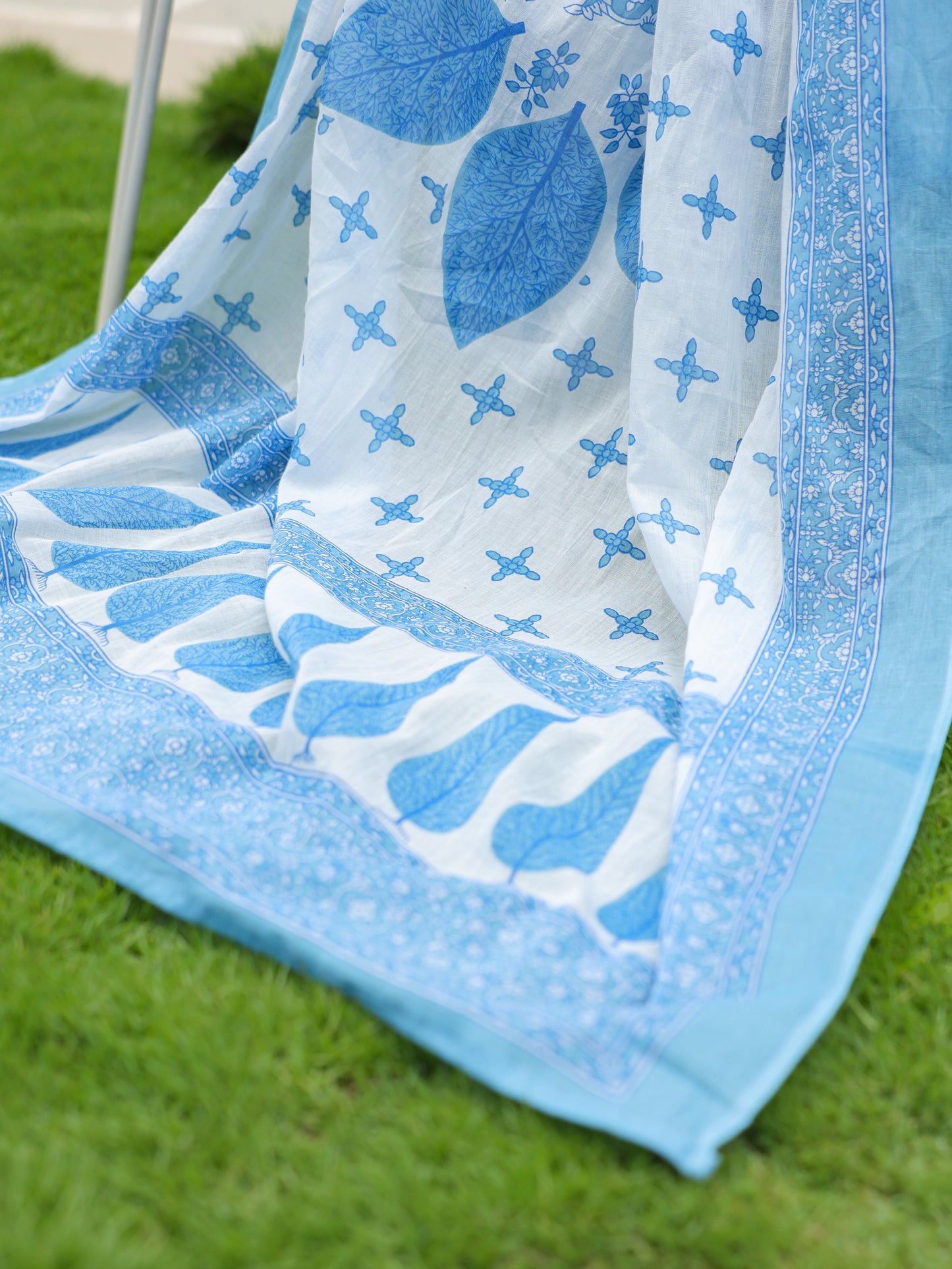 Voile Cotton Geometric Blue Dupatta