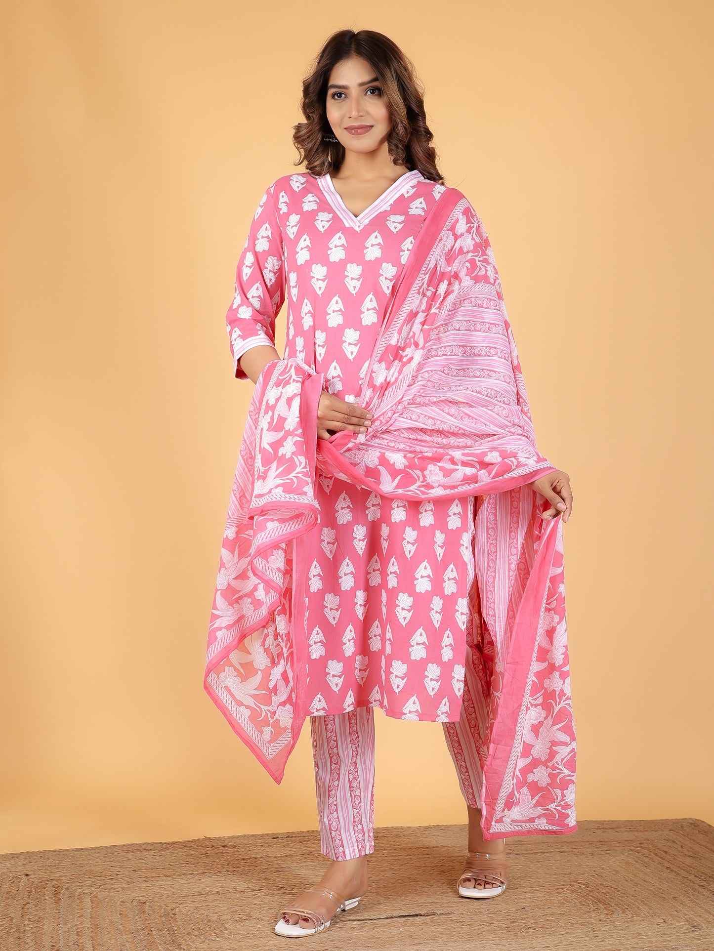 Voile Cotton Floral Pink Dupatta